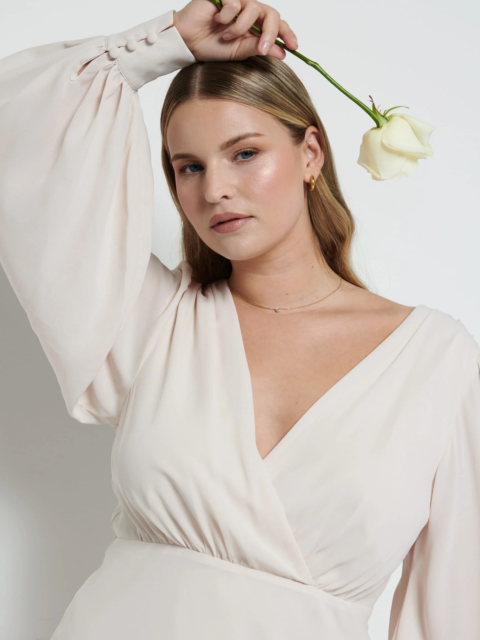 Sienna Long Sleeve Chiffon Bridesmaid Dress - Champagne - Image 4