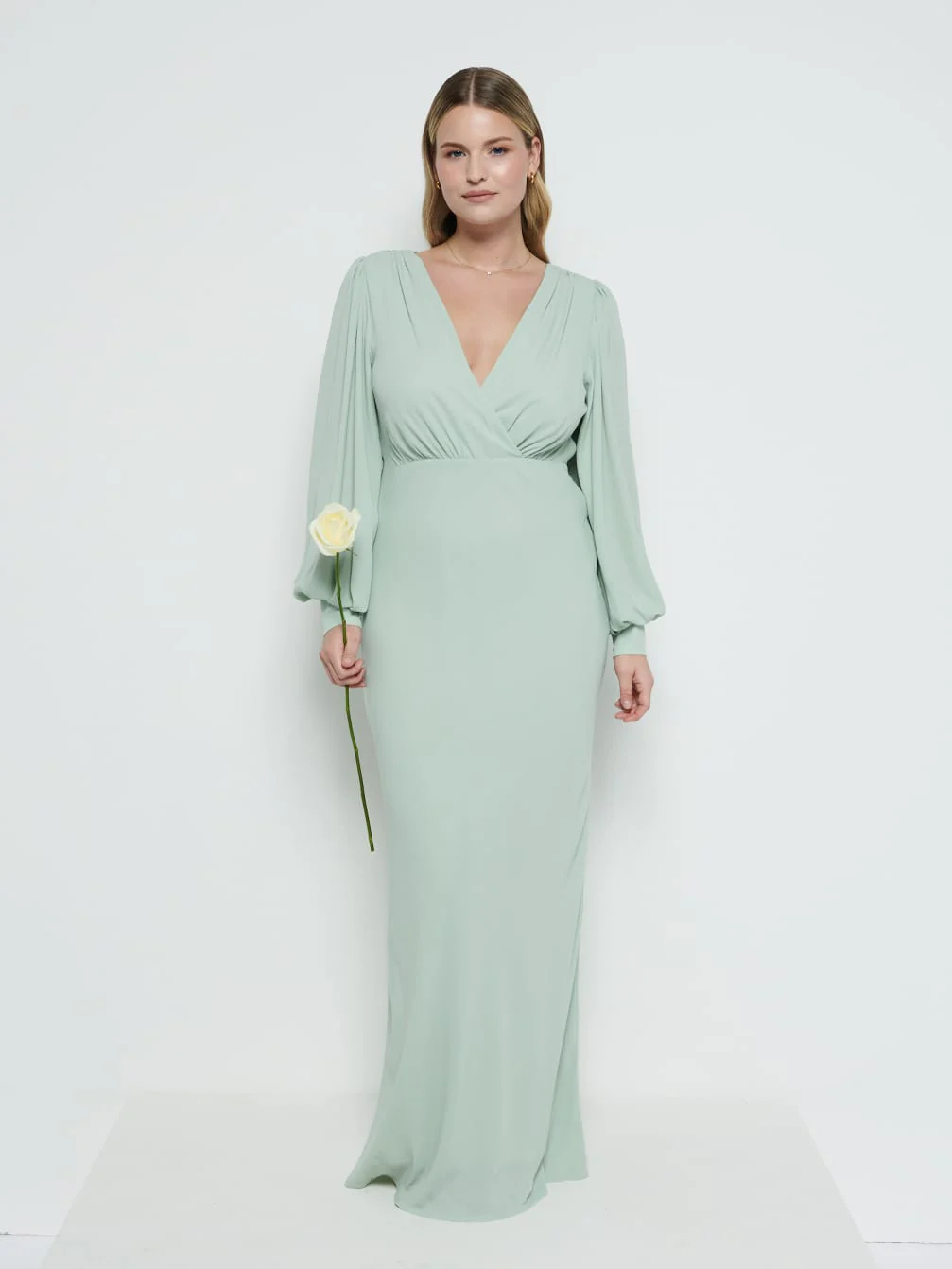 Sienna Long Sleeve Chiffon Bridesmaid Dress - Sage