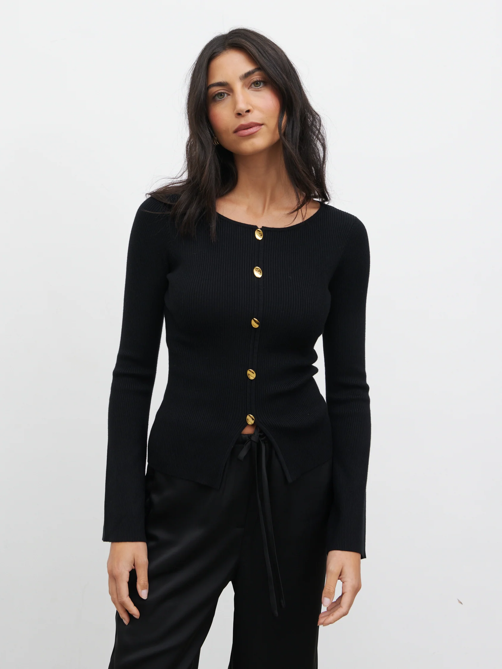 Sissi Fine Knit Button Detail Top - Black