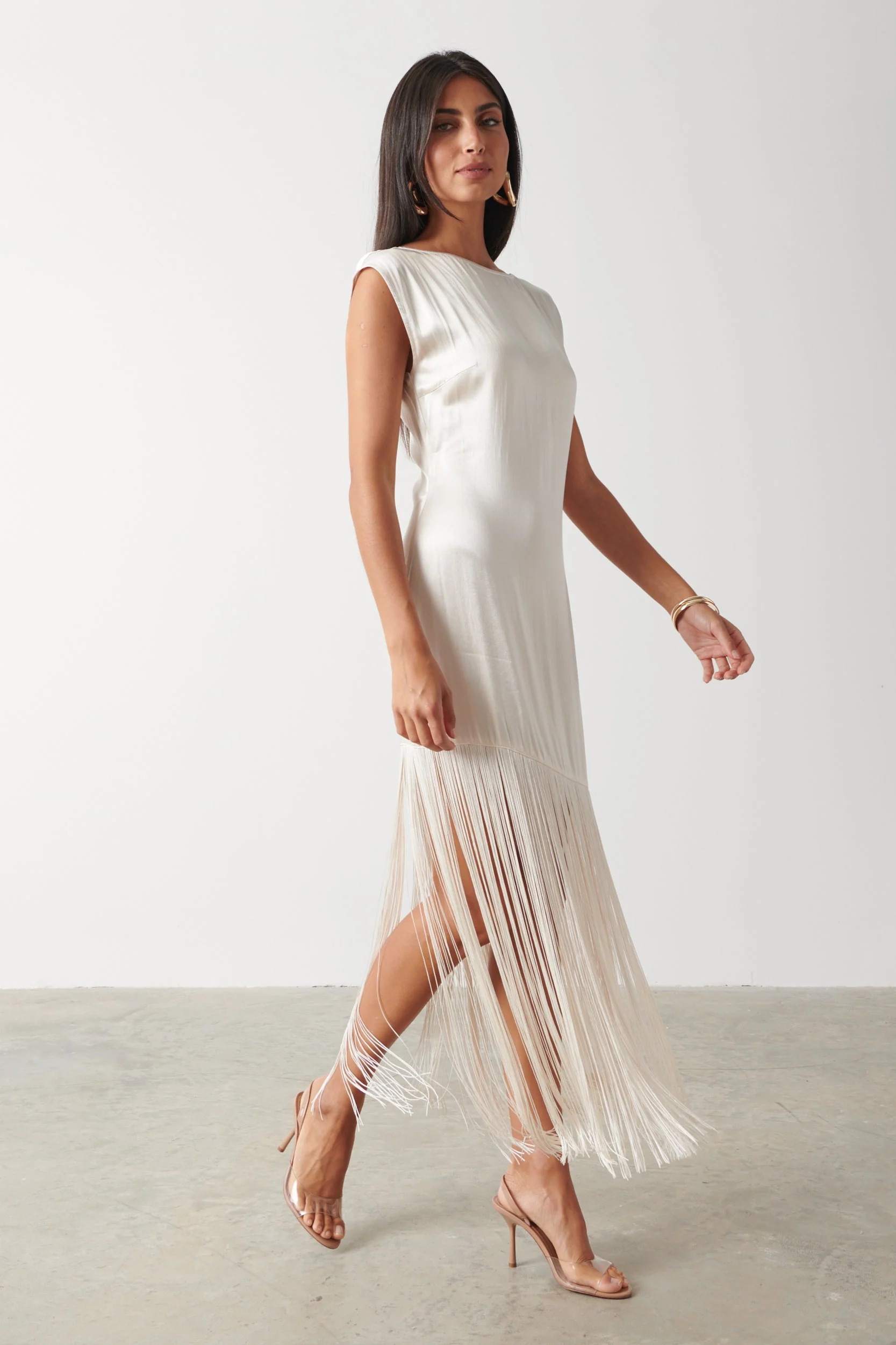 Sorelle Fringed Midaxi Dress - Oyster - Image 3