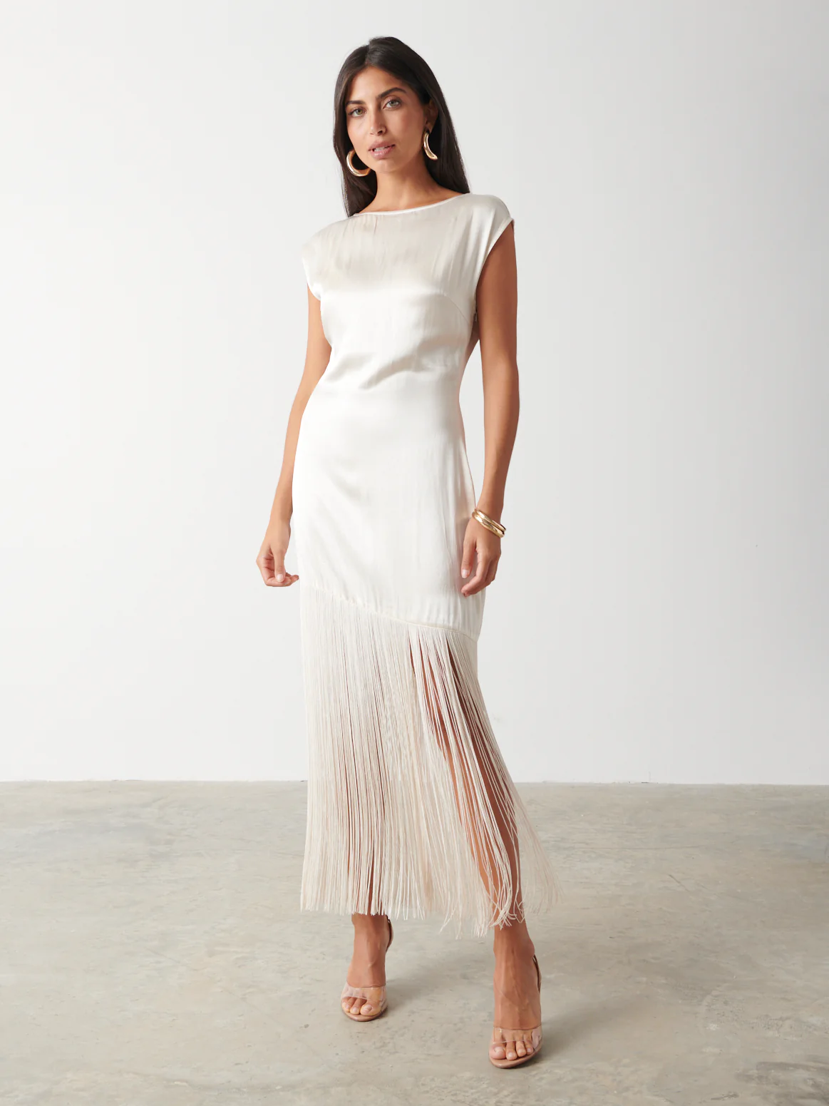 Sorelle Fringed Midaxi Dress - Oyster - Image 5