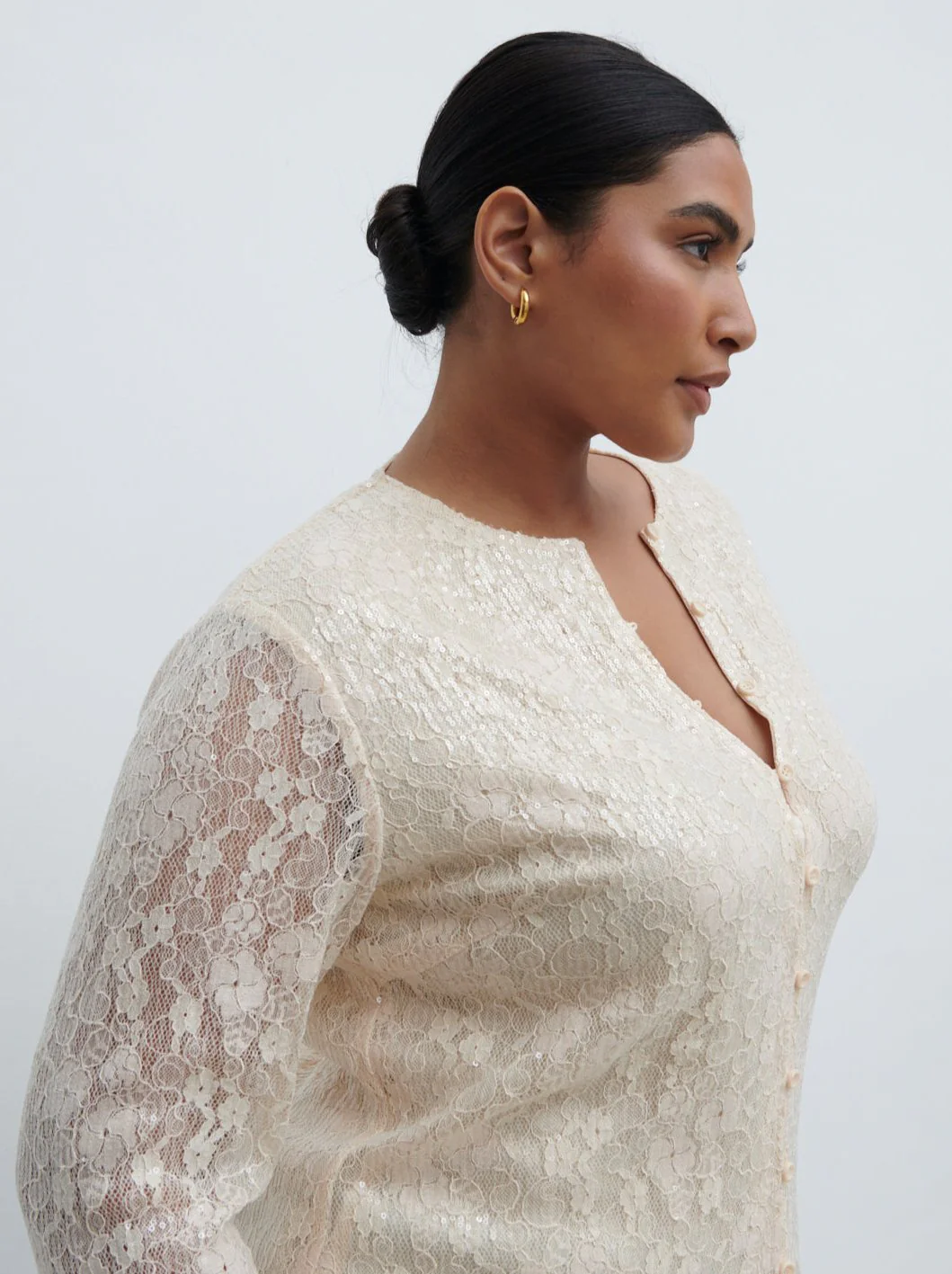 Tai Sequin Lace Cardigan Curve - Oyster - Image 2