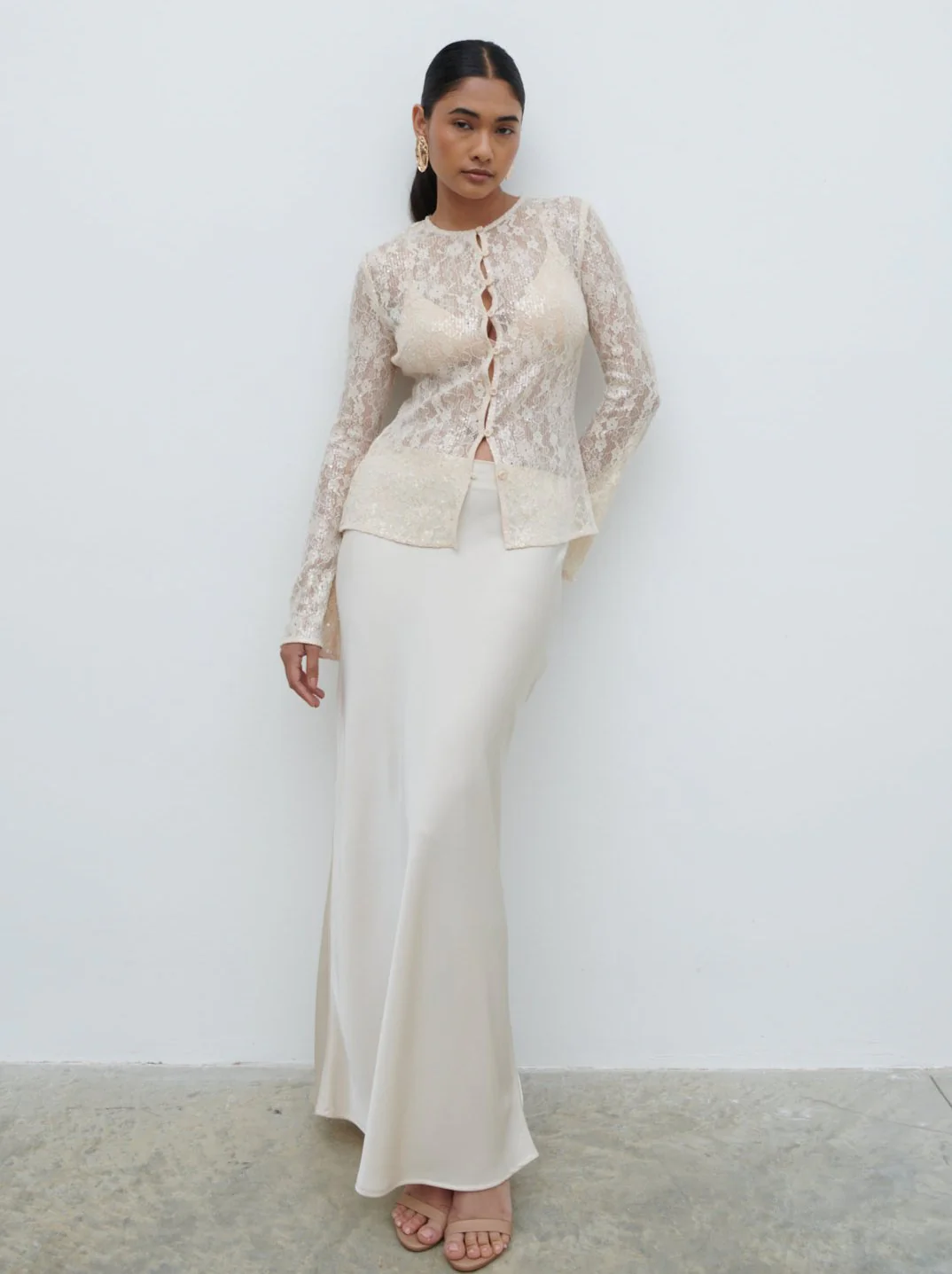 Tai Sequin Lace Cardigan - Oyster - Image 2