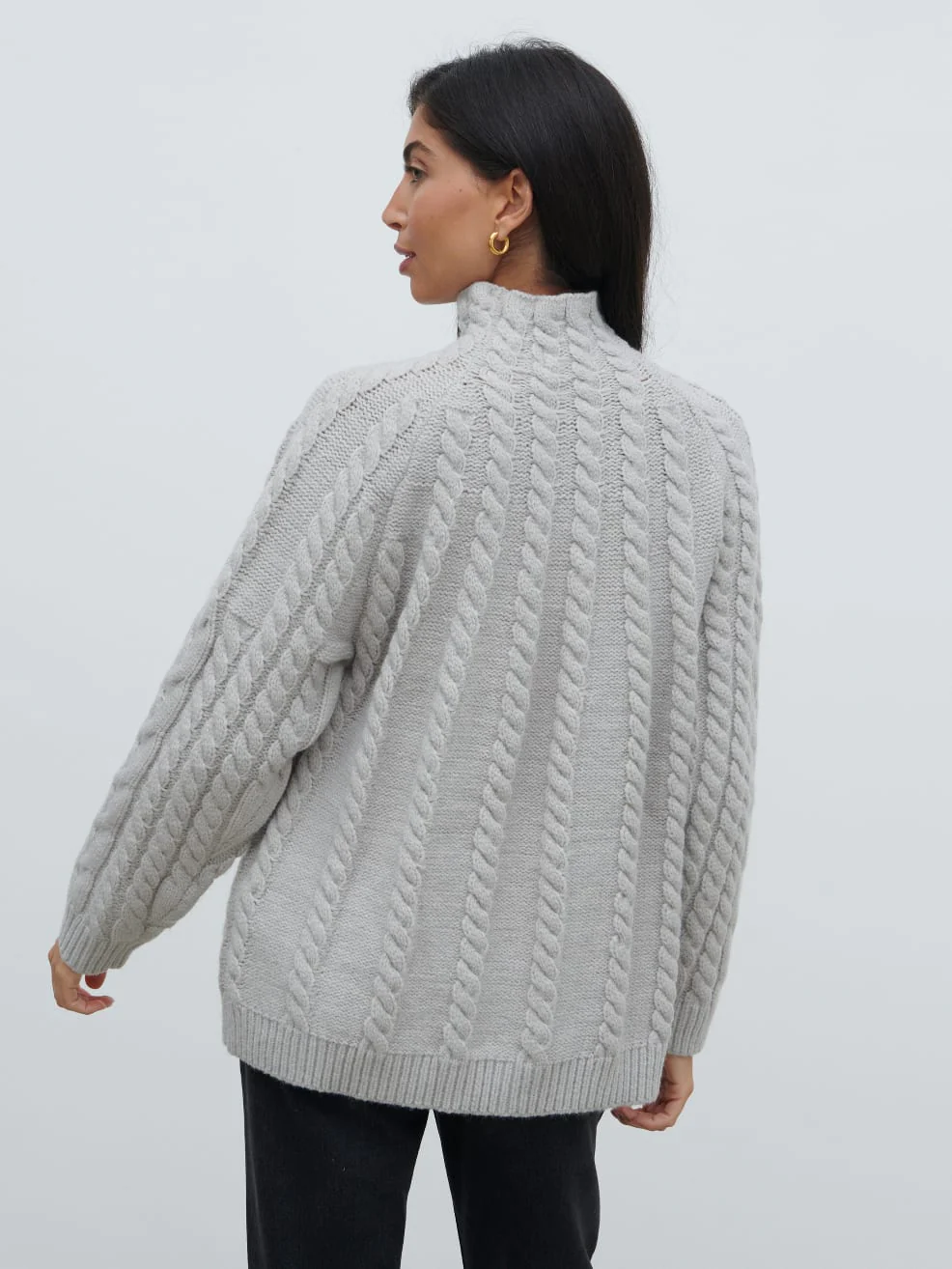 Tam Cable Knit High Neck Jumper - Grey - Image 4