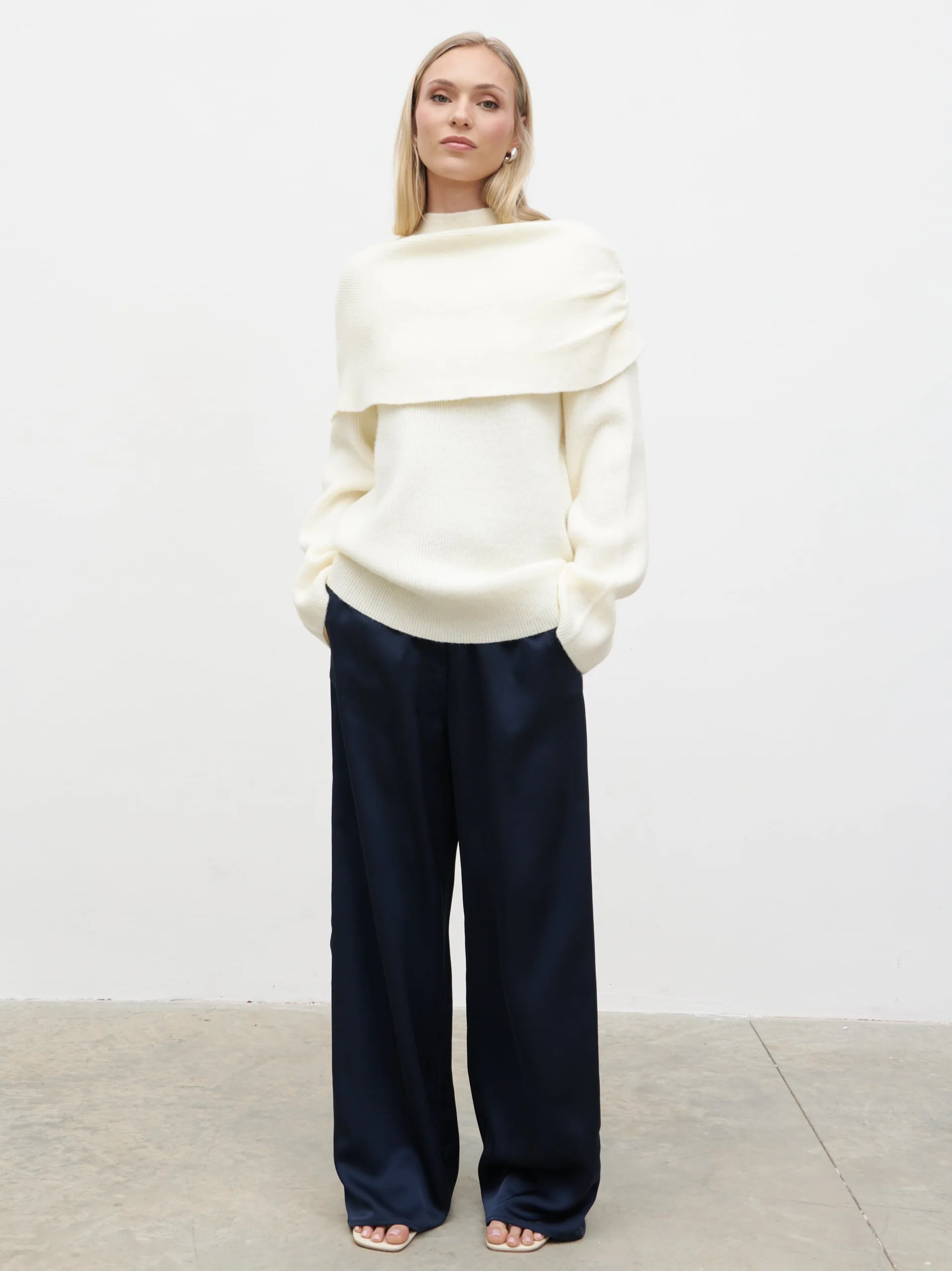 Tarla Exaggerated Drape Knit Jumper - Cream