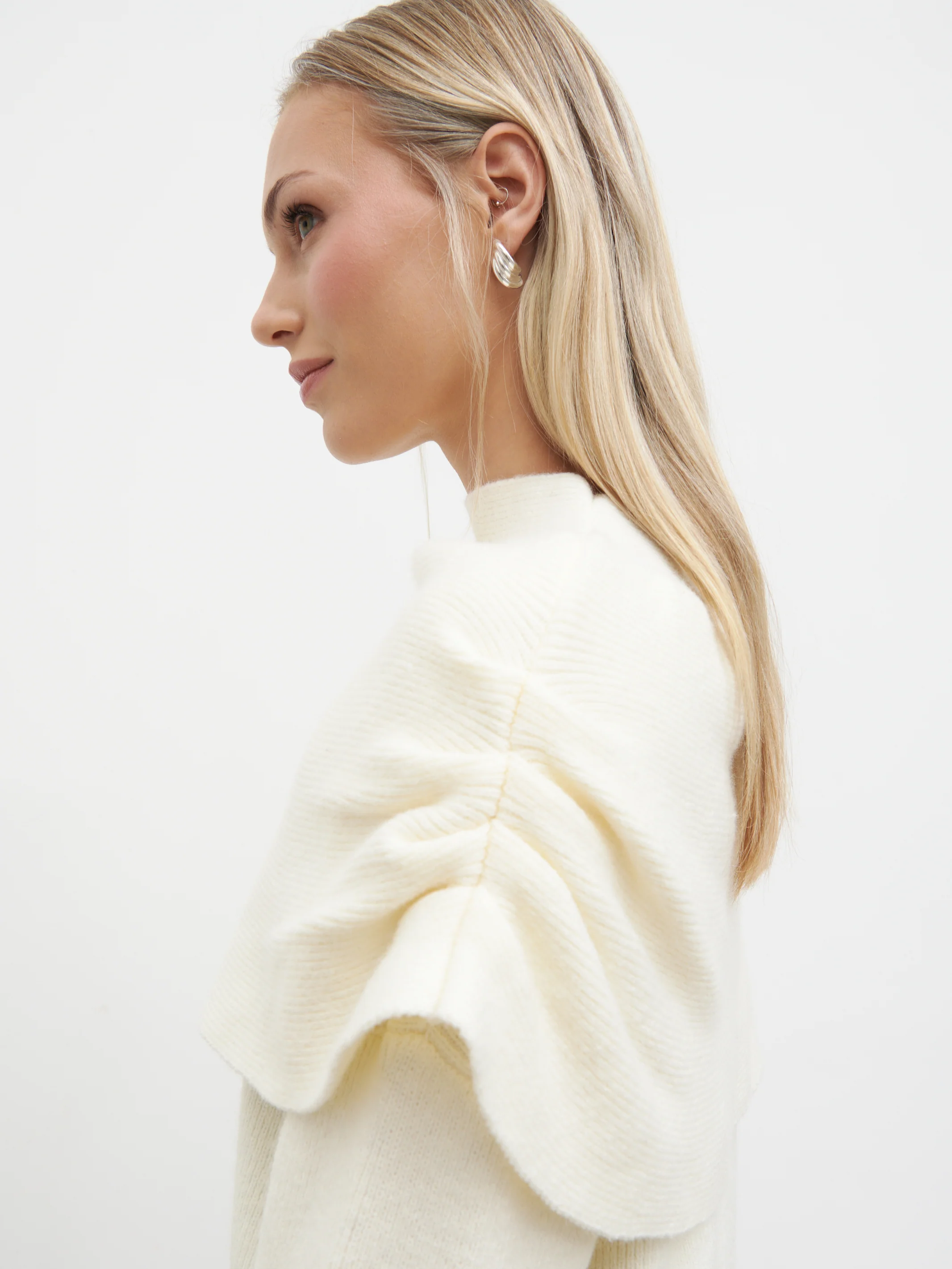 Tarla Exaggerated Drape Knit Jumper - Cream - Image 3
