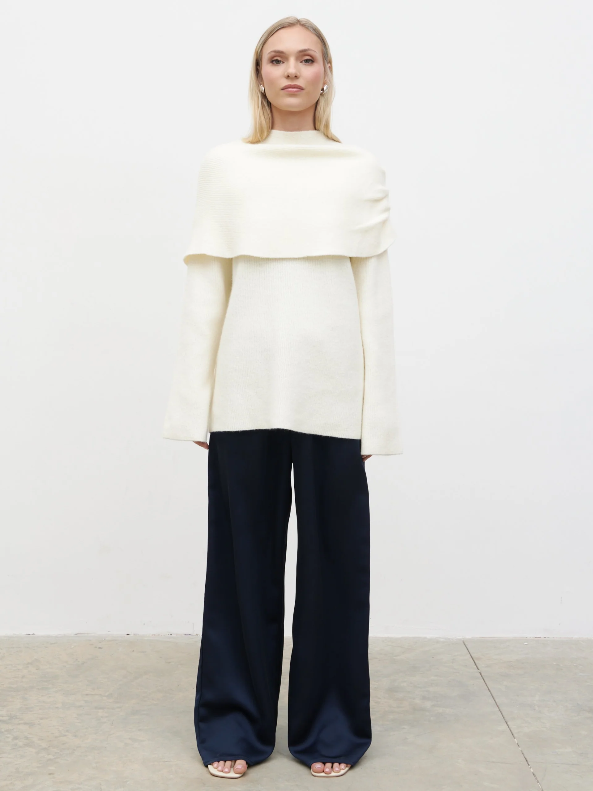 Tarla Exaggerated Drape Knit Jumper - Cream - Image 4