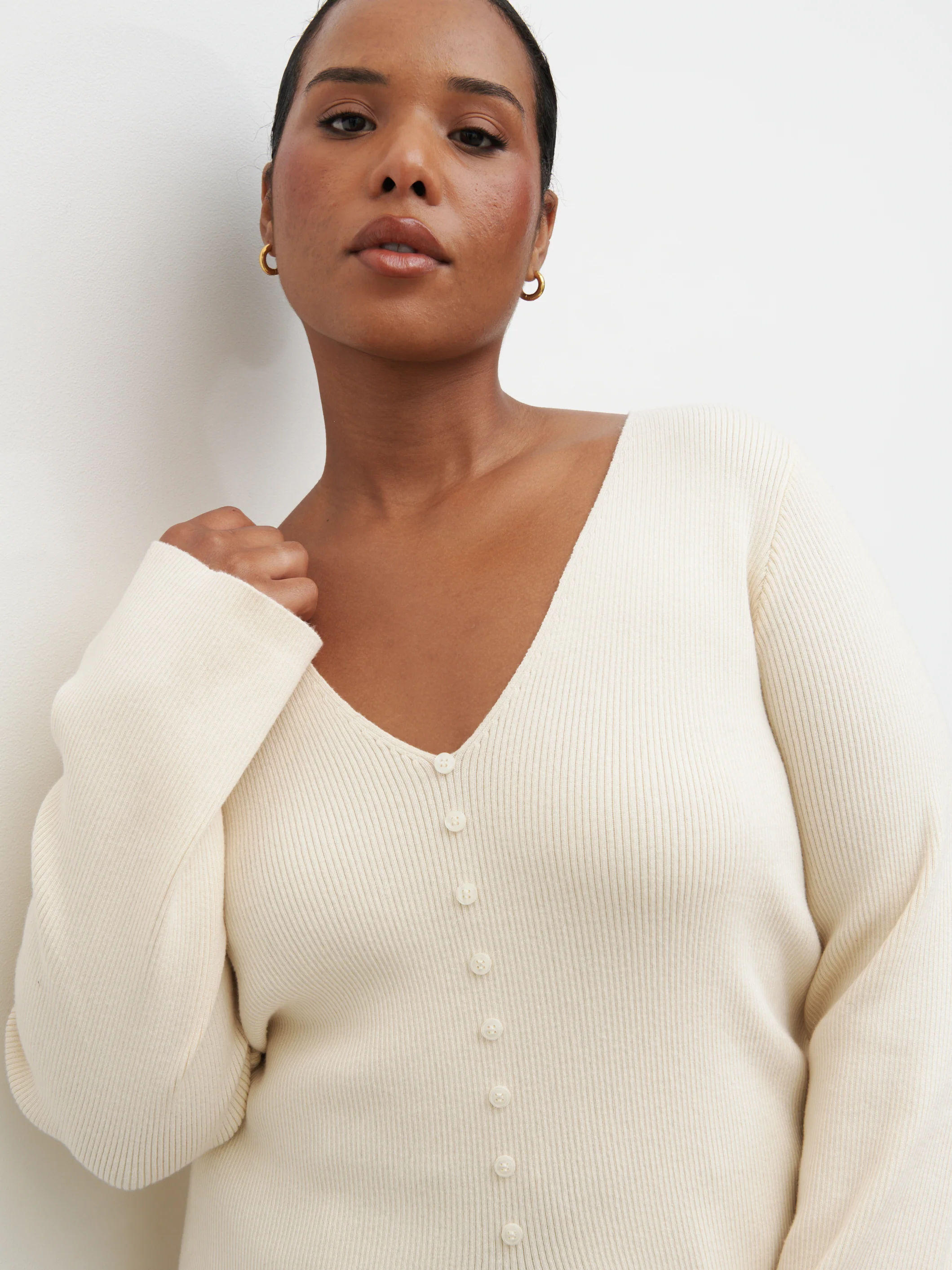 Tia Knit Top Curve - Cream - Image 2