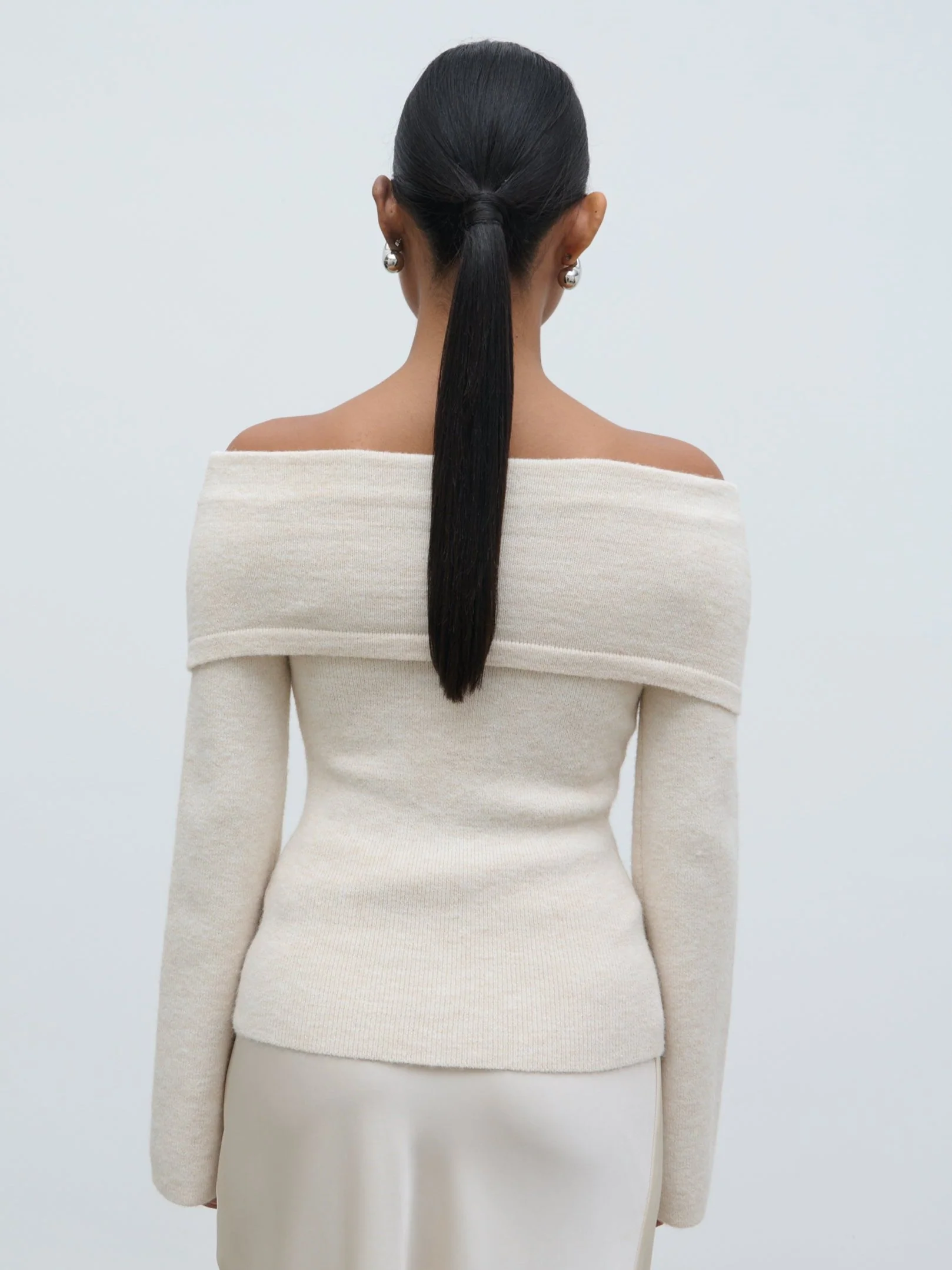 Tilda Bardot Bow Knit Top - Beige - Image 5