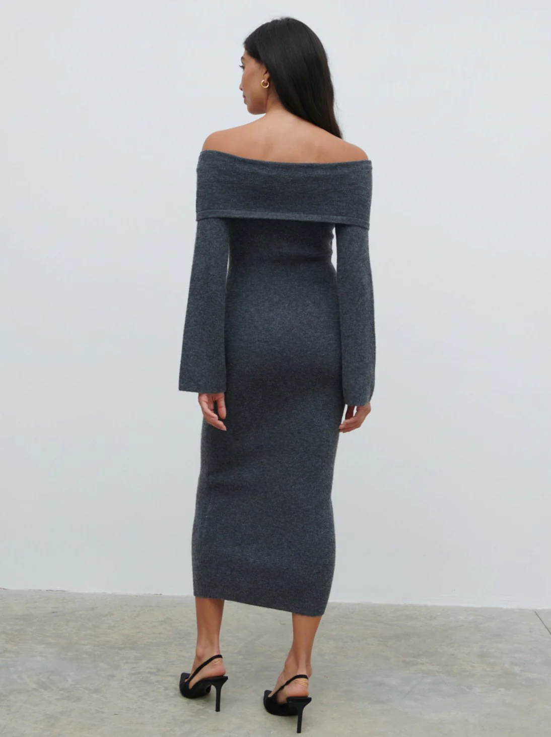 Tilda Bow Bardot Knit Midaxi Dress - Charcoal - Image 3