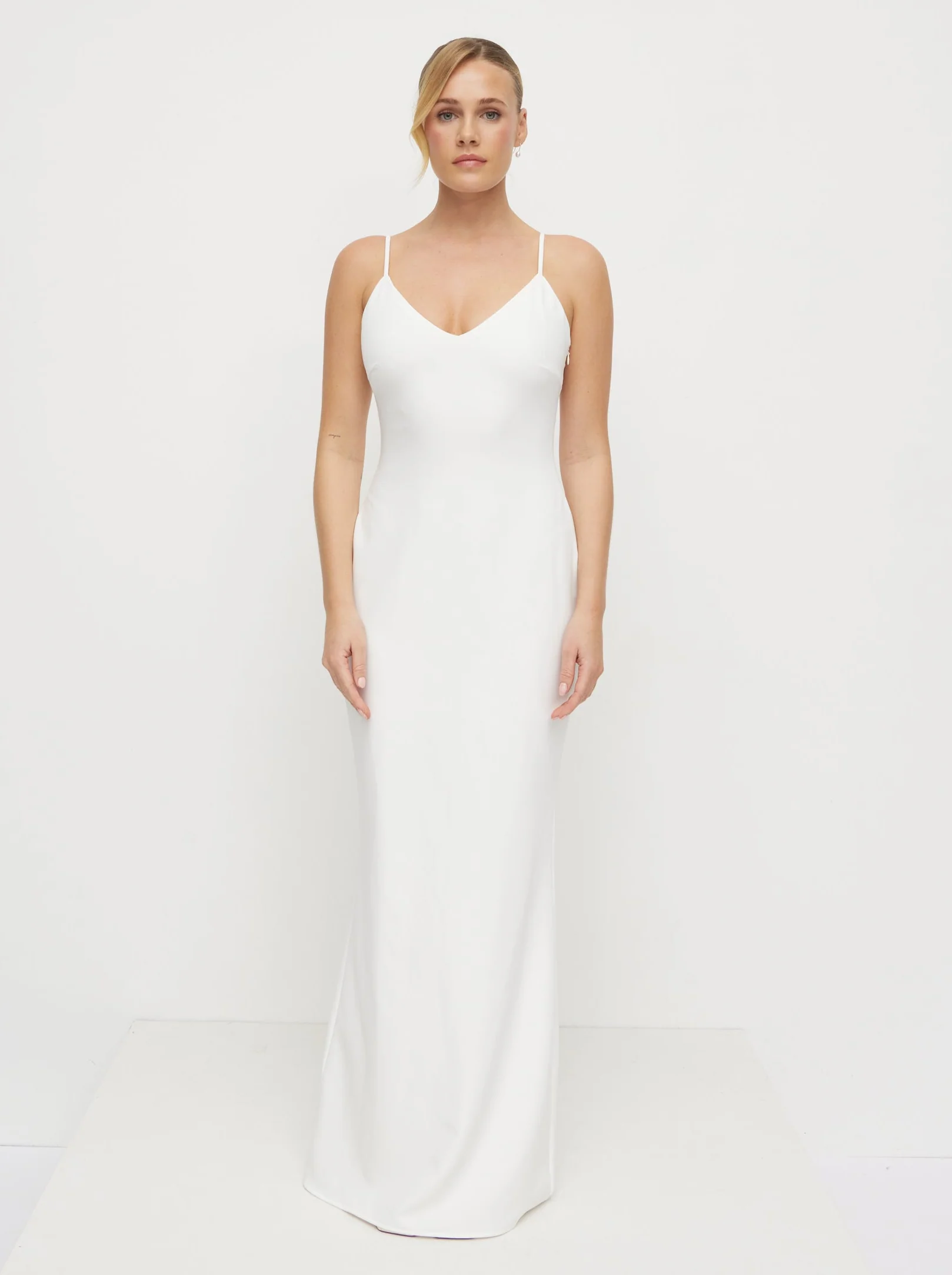 Tillie V-Neck Crepe Maxi Bridesmaid Dress - Ivory
