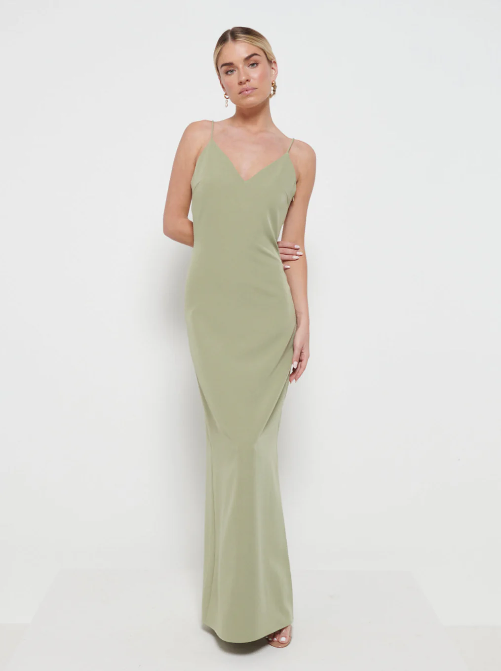 Tillie V-Neck Maxi Bridesmaid Dress - Olive