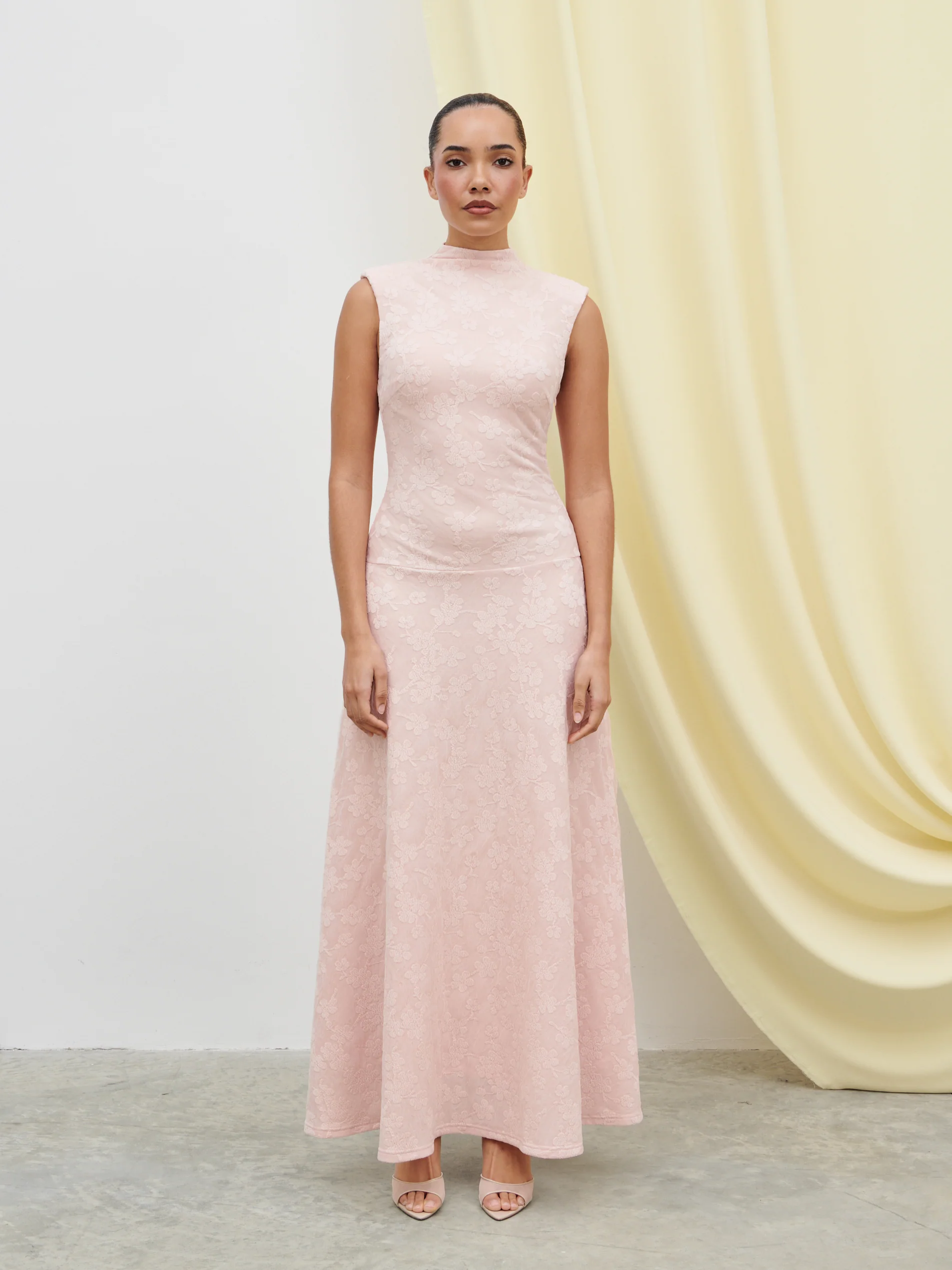 Tyra Drop Hem Floral Maxi Dress - Pastel Pink - Image 2