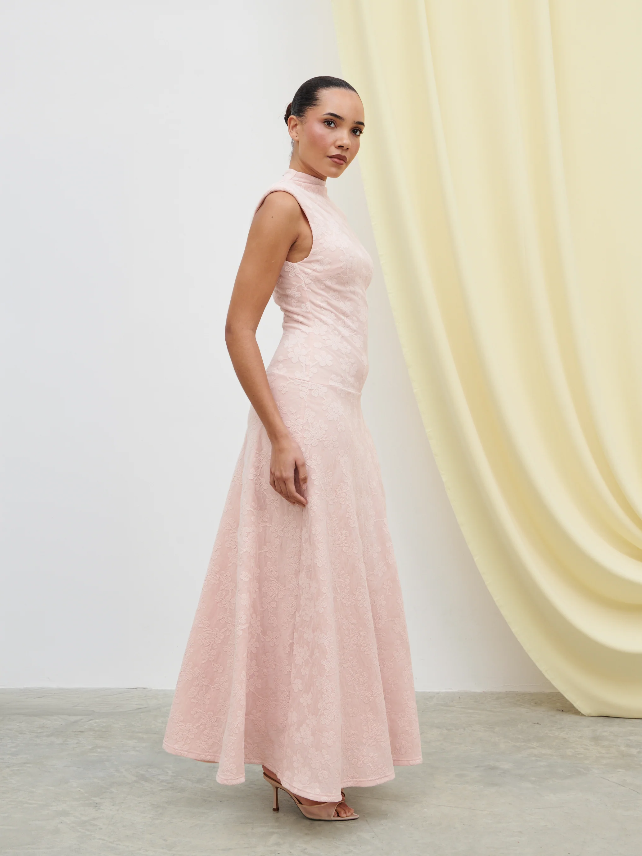 Tyra Drop Hem Floral Maxi Dress - Pastel Pink - Image 5