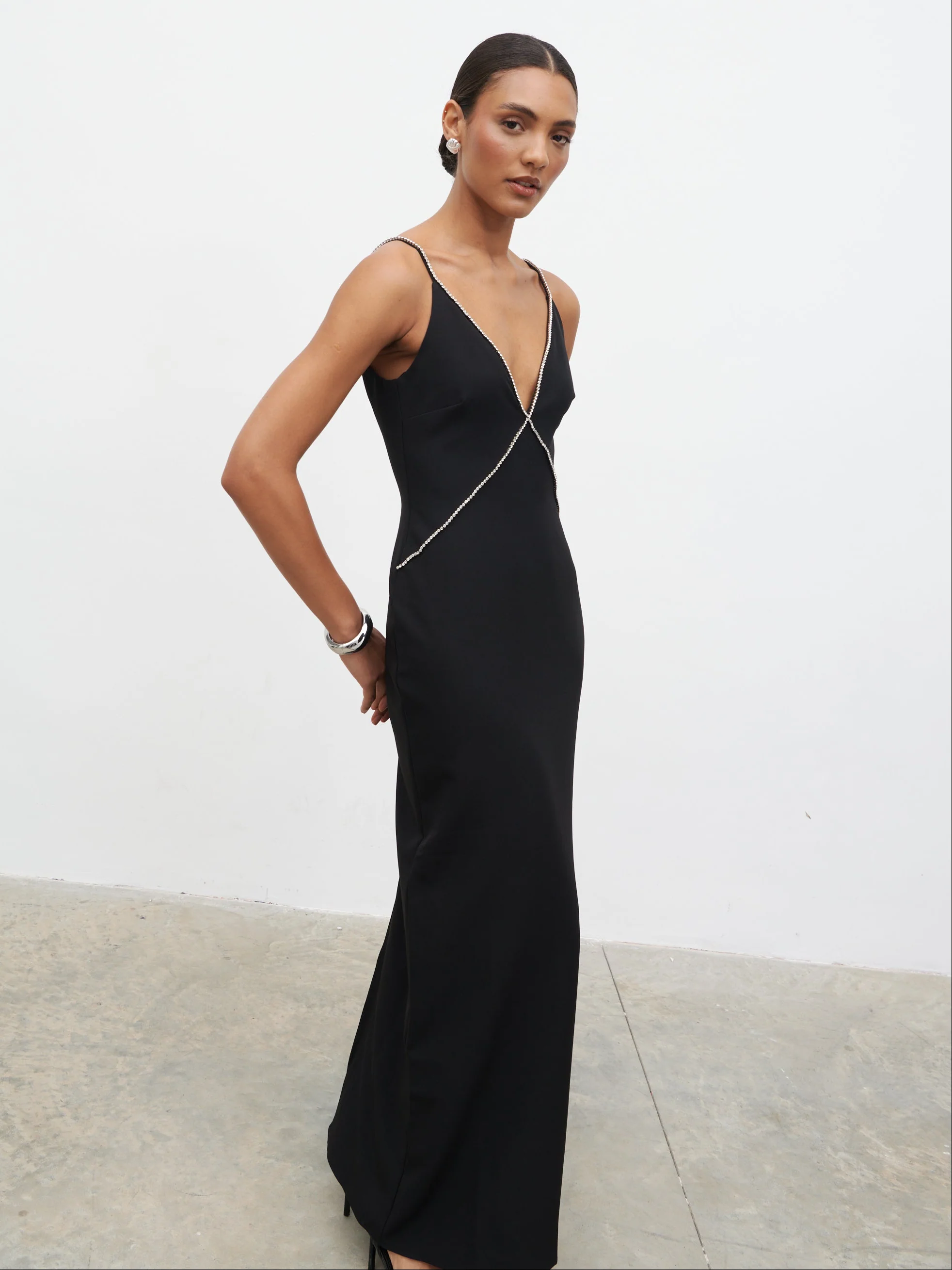 Val Plunge Embellished Maxi Dress - Black - Image 2
