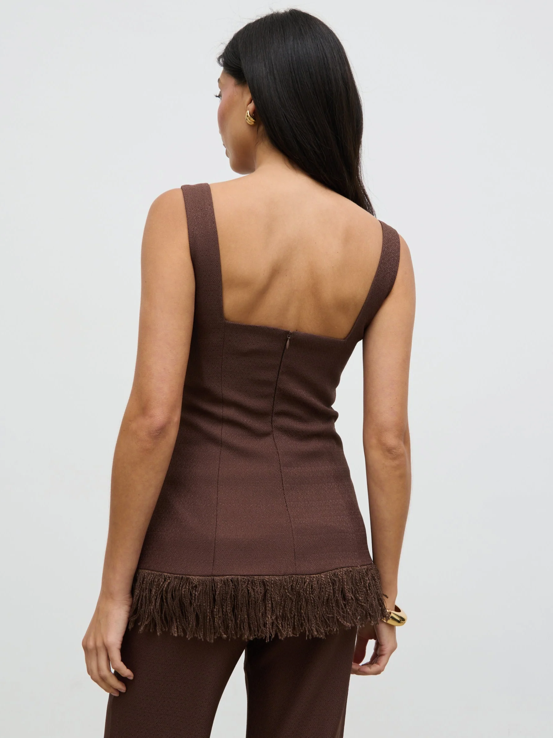 Verona Fringed Tweed Top - Brown - Image 6