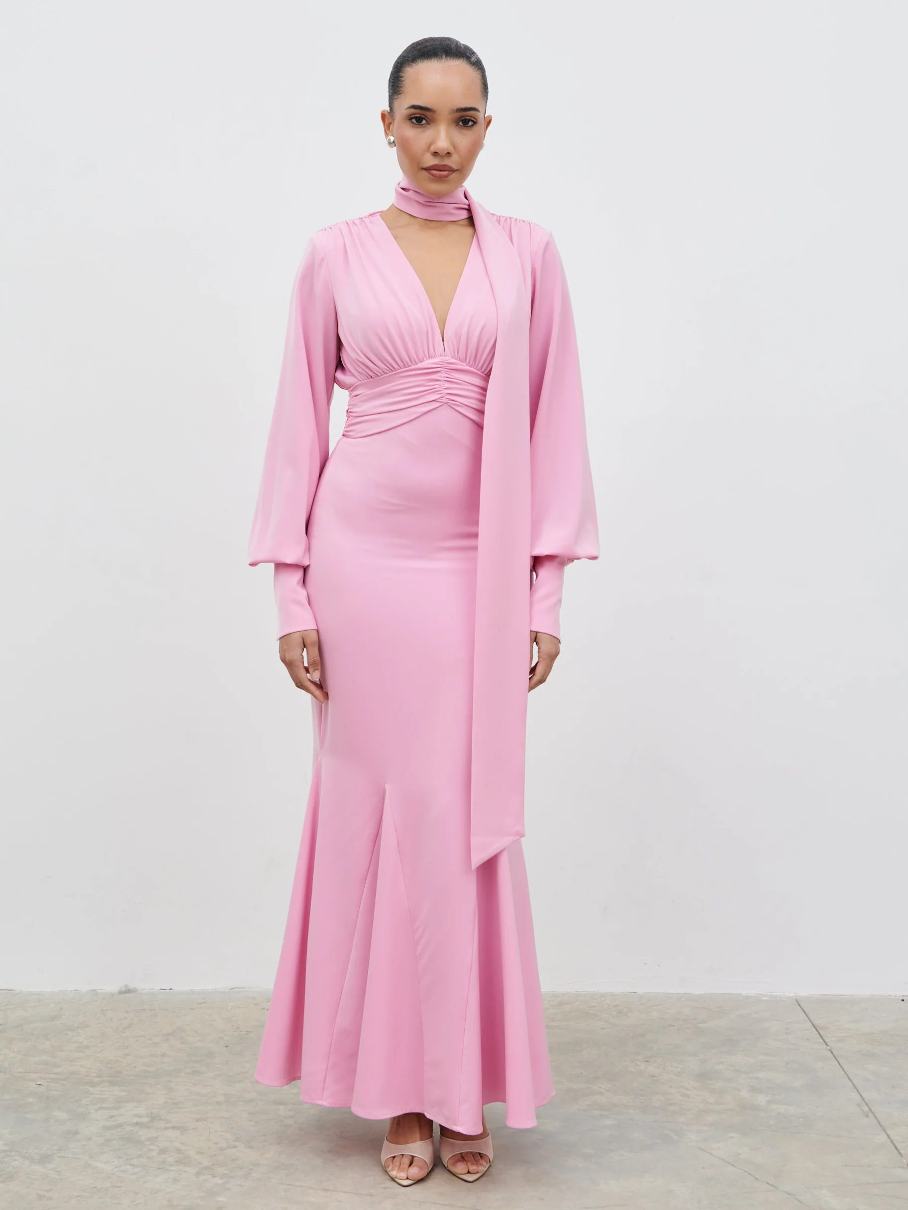 Victoria Long Sleeve Maxi Dress - Peony Pink