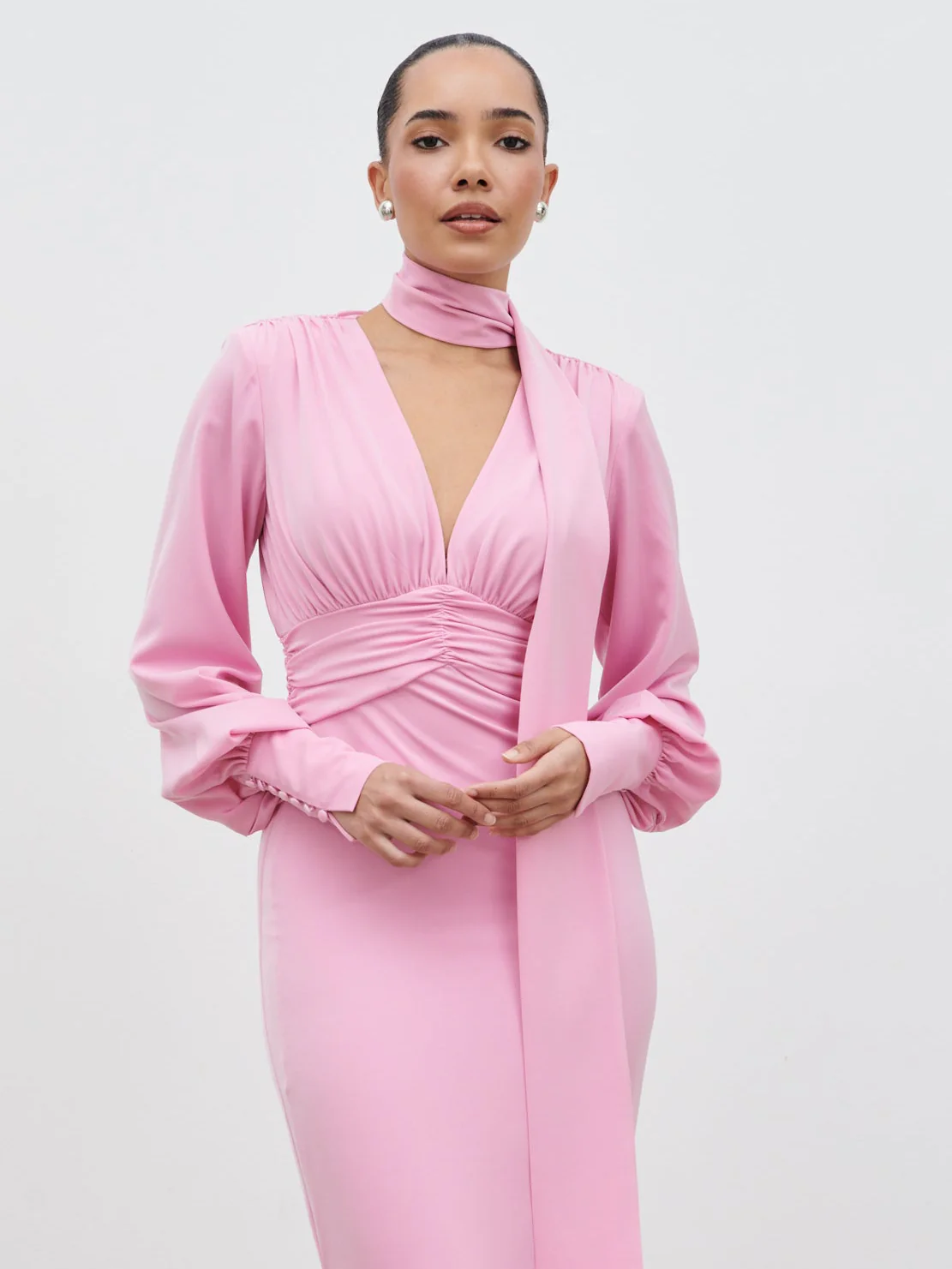 Victoria Long Sleeve Maxi Dress - Peony Pink - Image 2