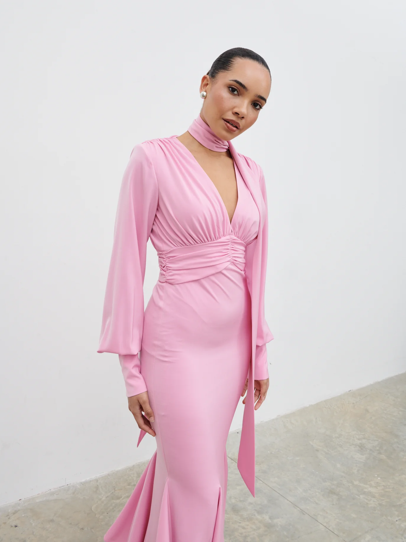 Victoria Long Sleeve Maxi Dress - Peony Pink - Image 3