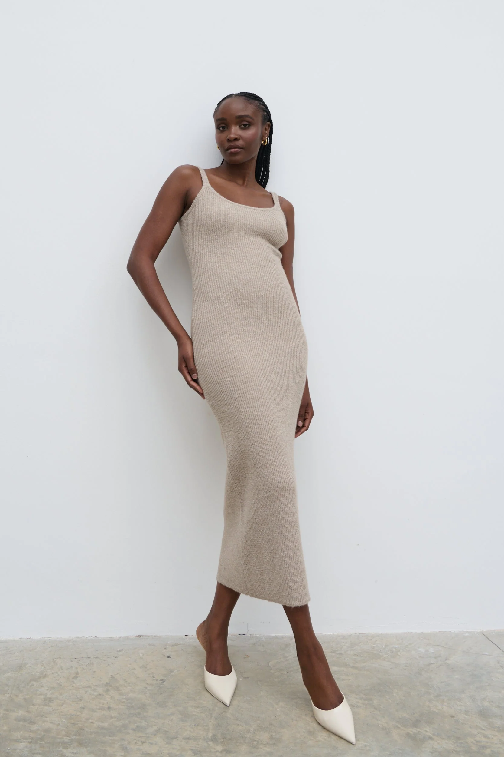 Winnie Strappy Knit Dress - Beige - Image 4