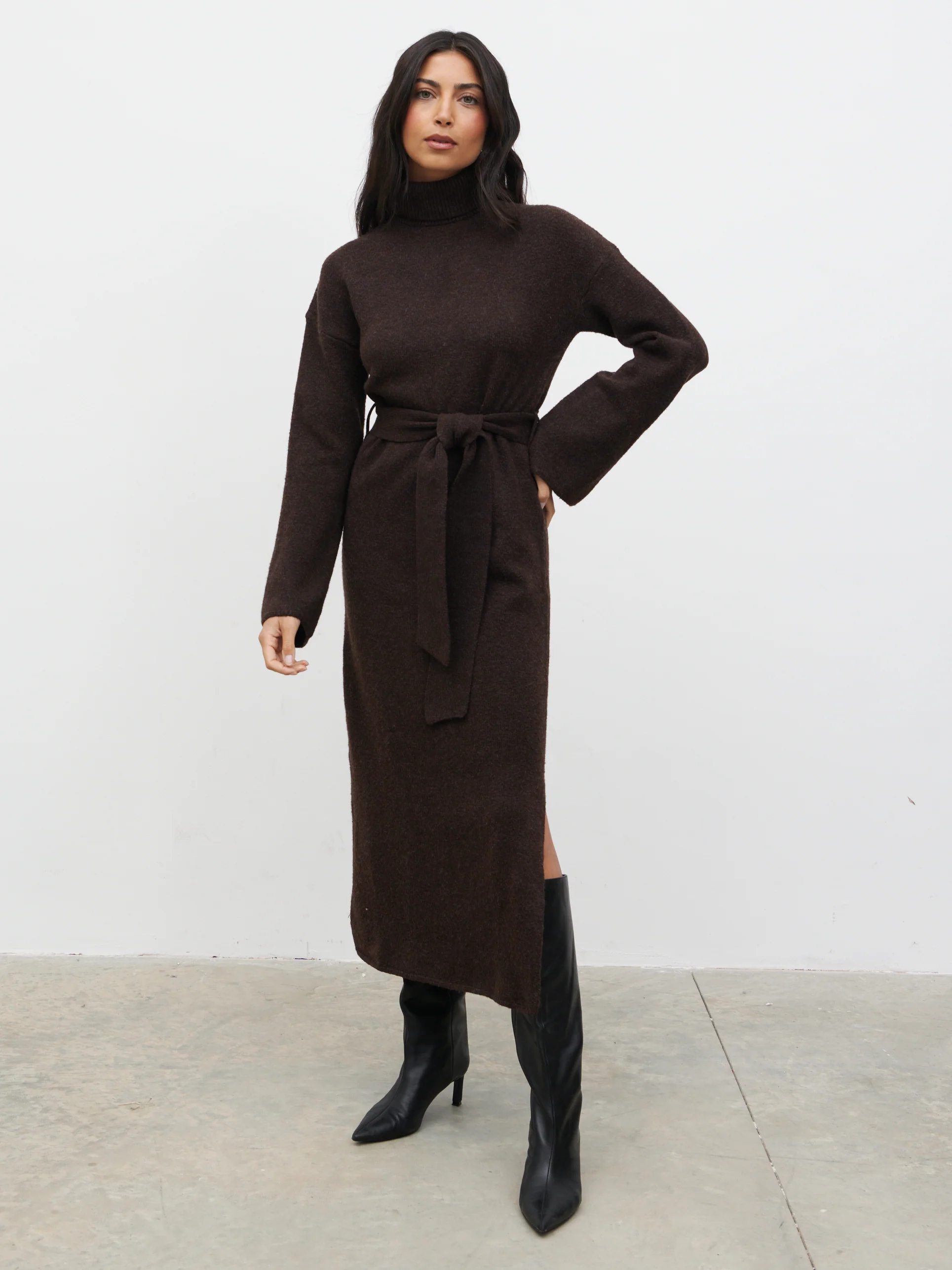 Wrenley Midaxi Knit Dress - Chocolate - Image 3