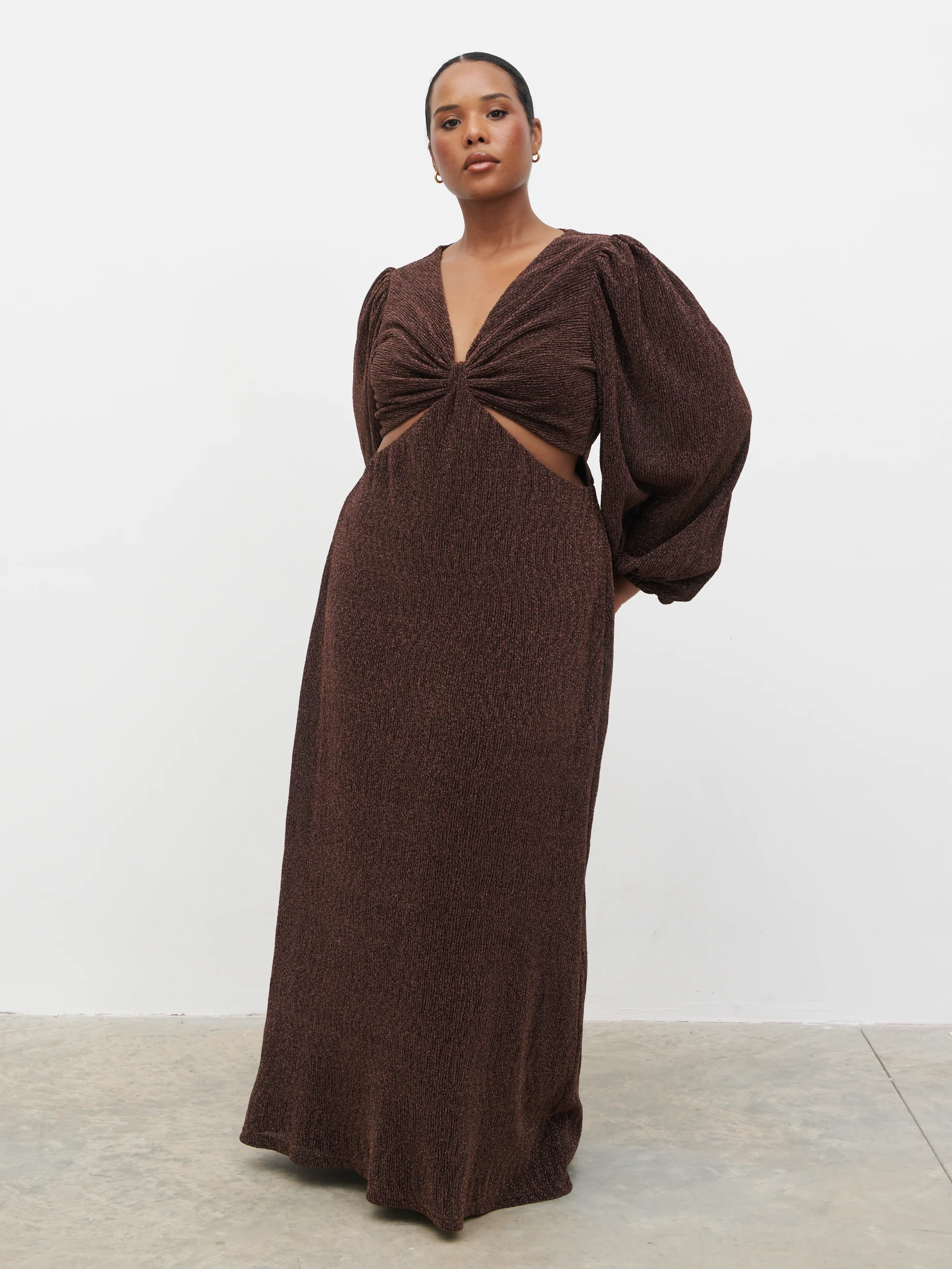 Zaya Lurex Metallic Maxi Dress Curve - Brown