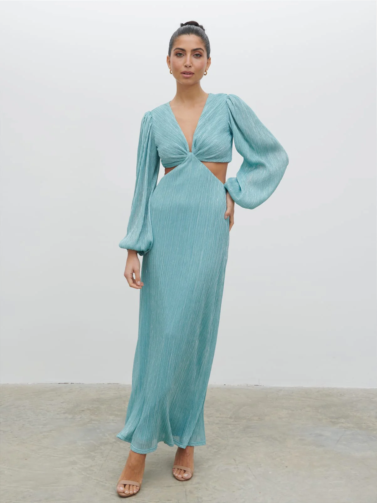 Zaya Plisse Metallic Maxi Dress - Blue