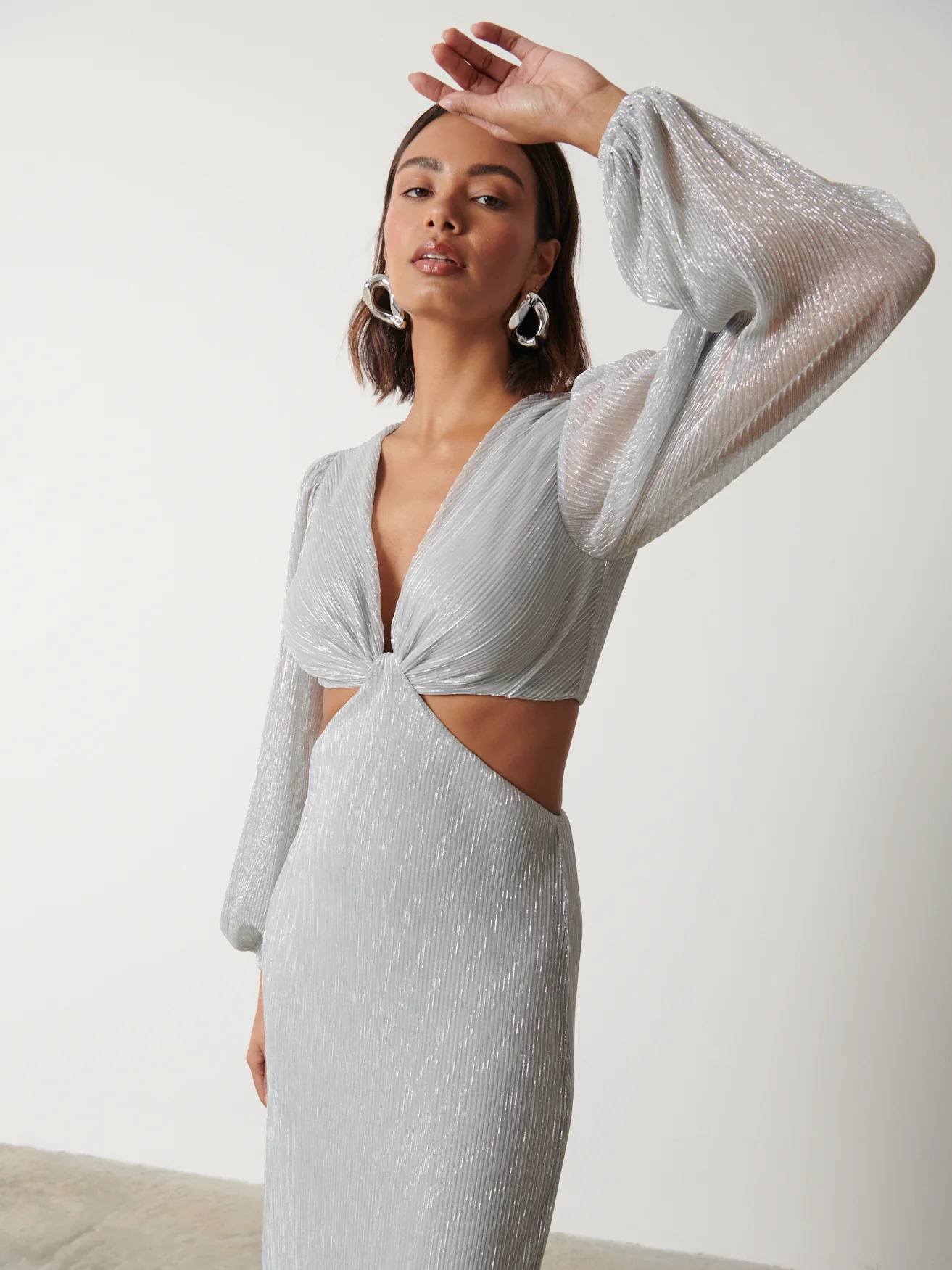Zaya Plisse Metallic Maxi Dress - Silver - Image 2
