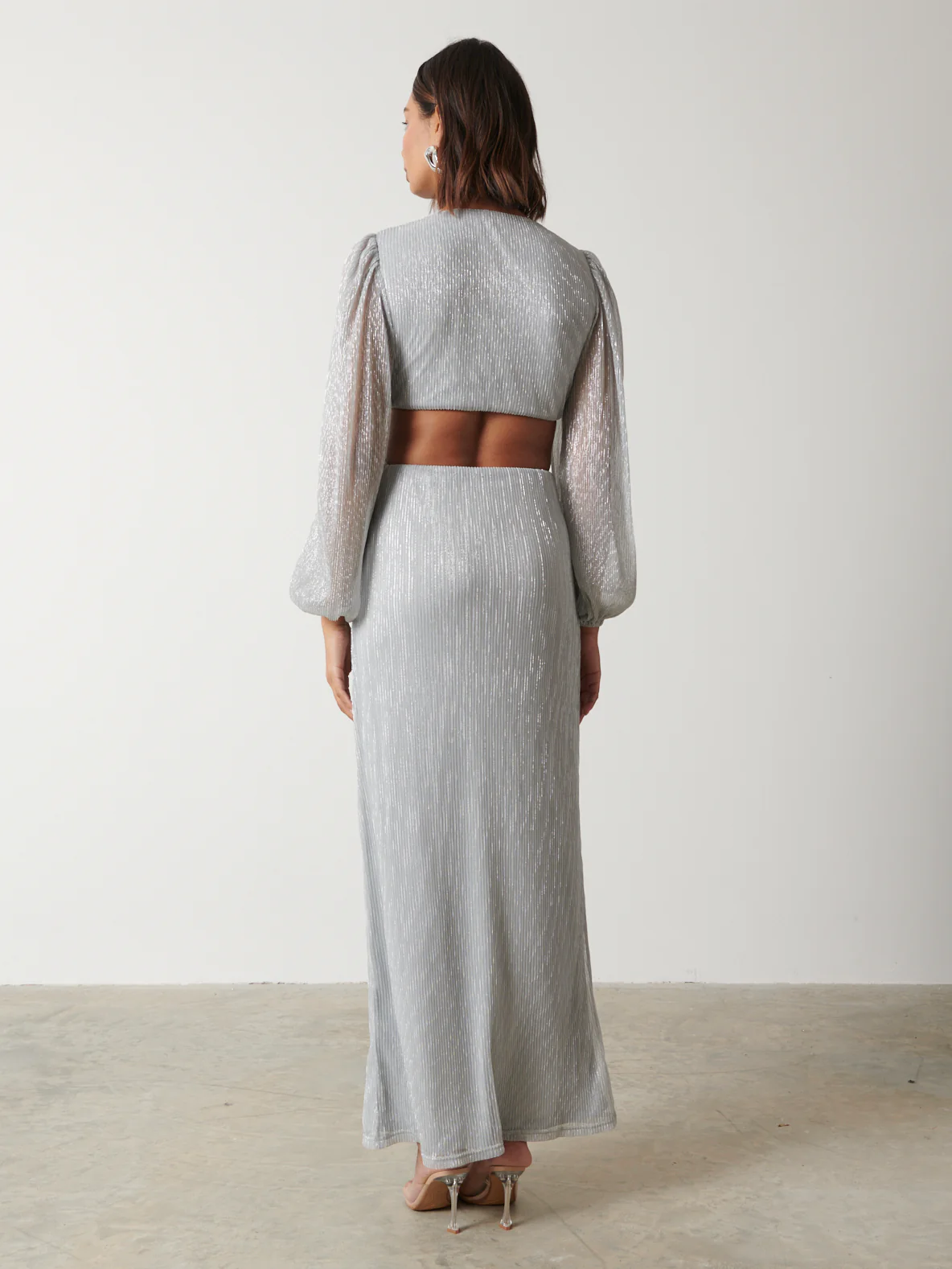 Zaya Plisse Metallic Maxi Dress - Silver - Image 3