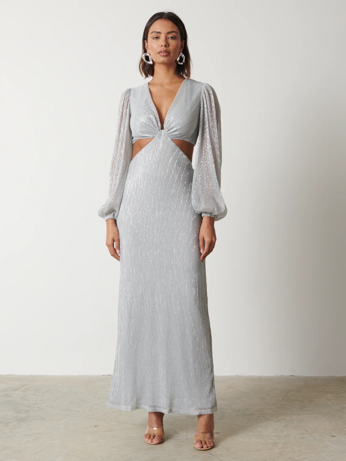 Zaya Plisse Metallic Maxi Dress - Silver - Image 4