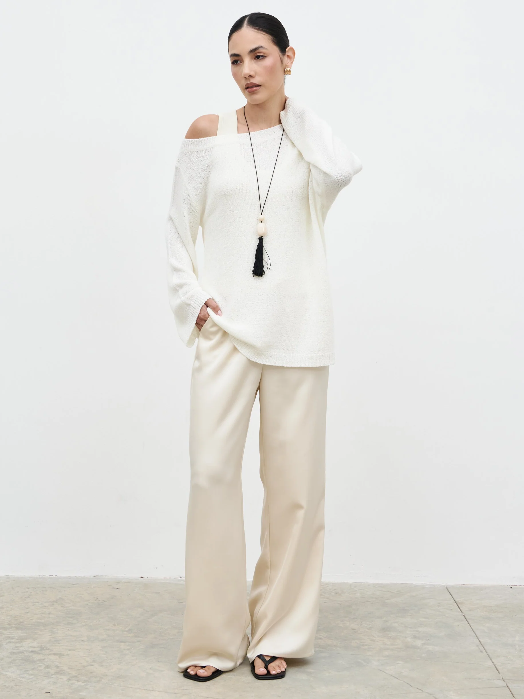 Zelia Fine Knit Off Shoulder Jumper - stone - Image 4
