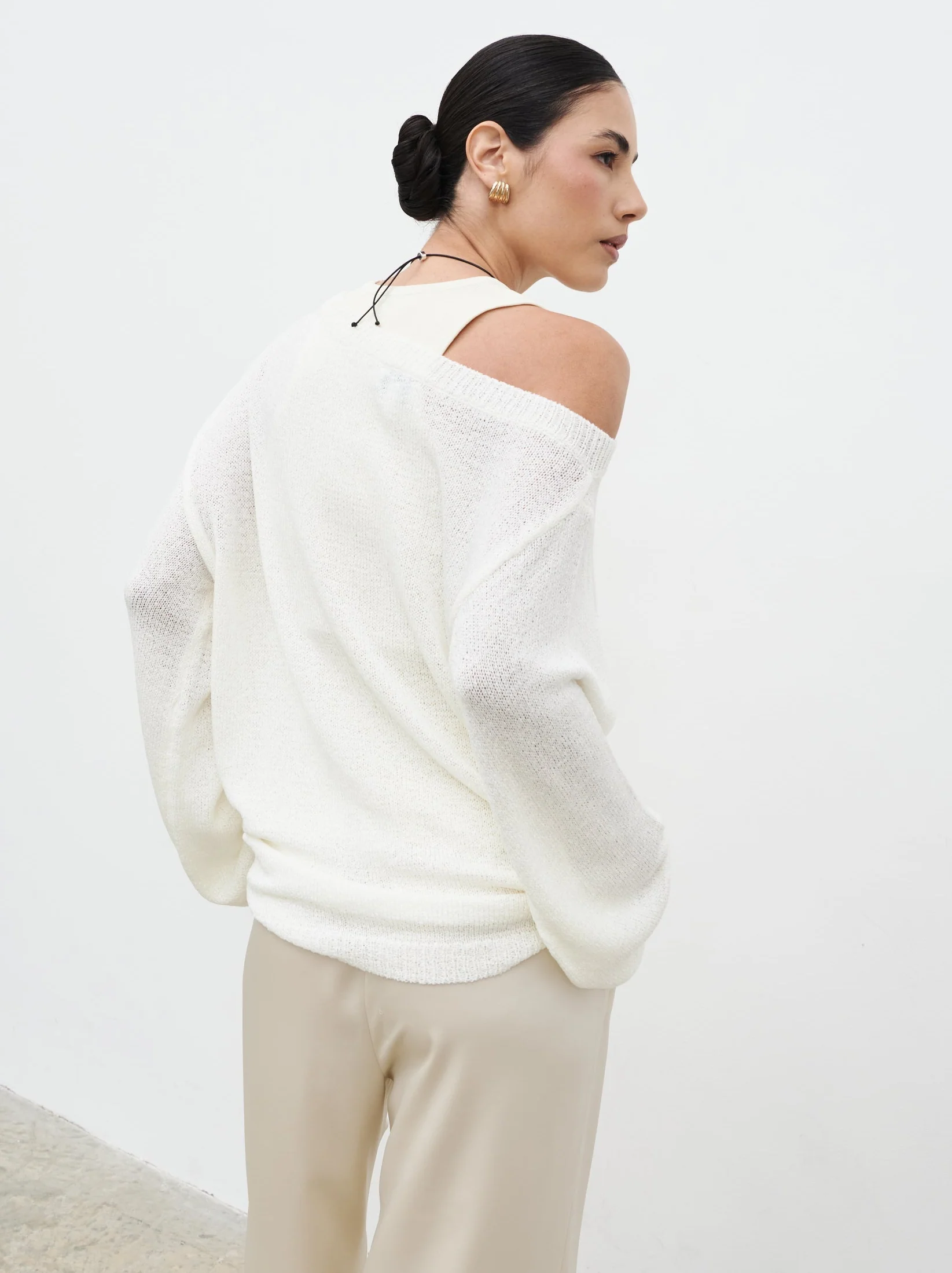 Zelia Fine Knit Off Shoulder Jumper - stone - Image 5