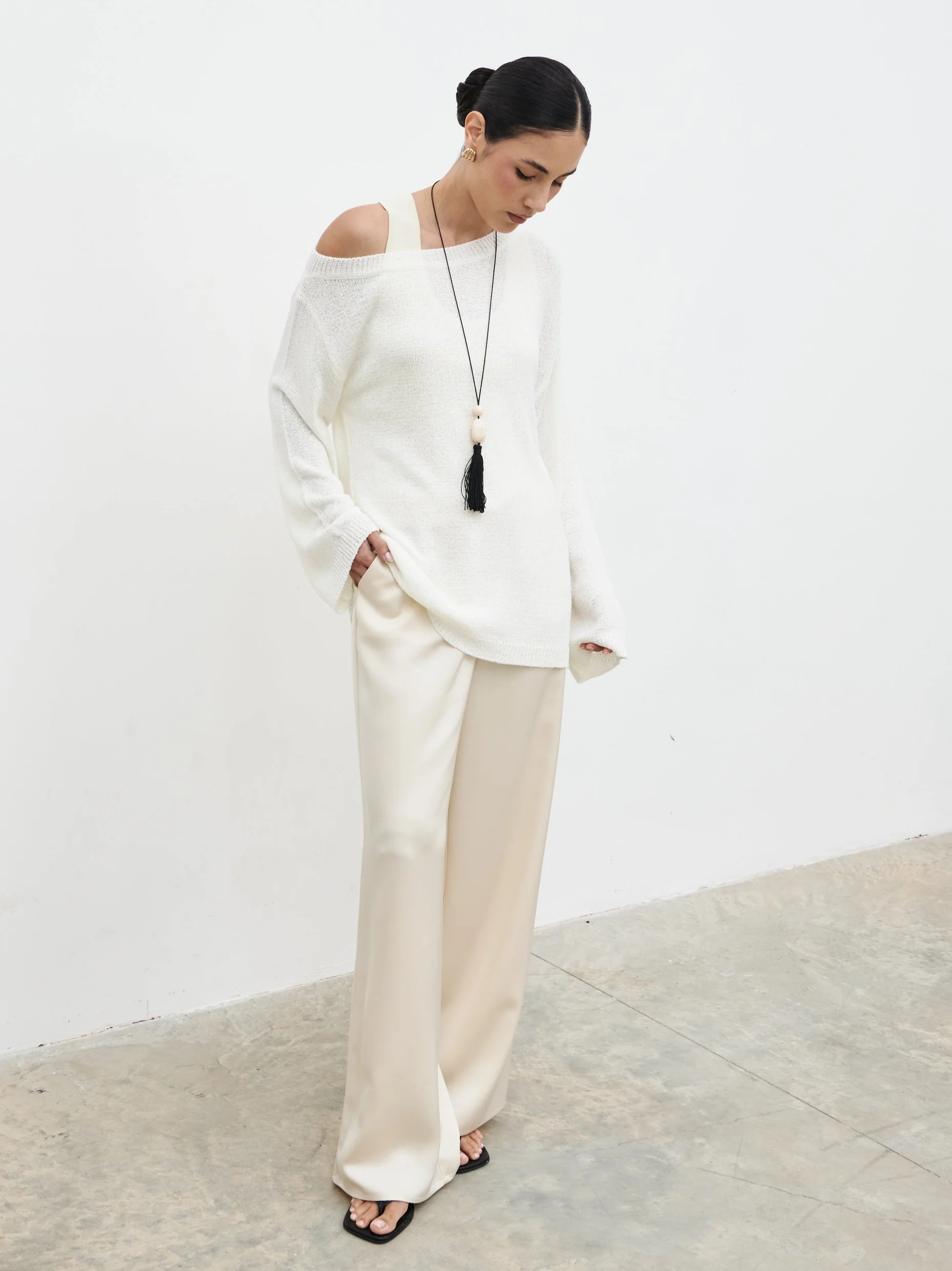 Zelia Fine Knit Off Shoulder Jumper - stone - Image 6