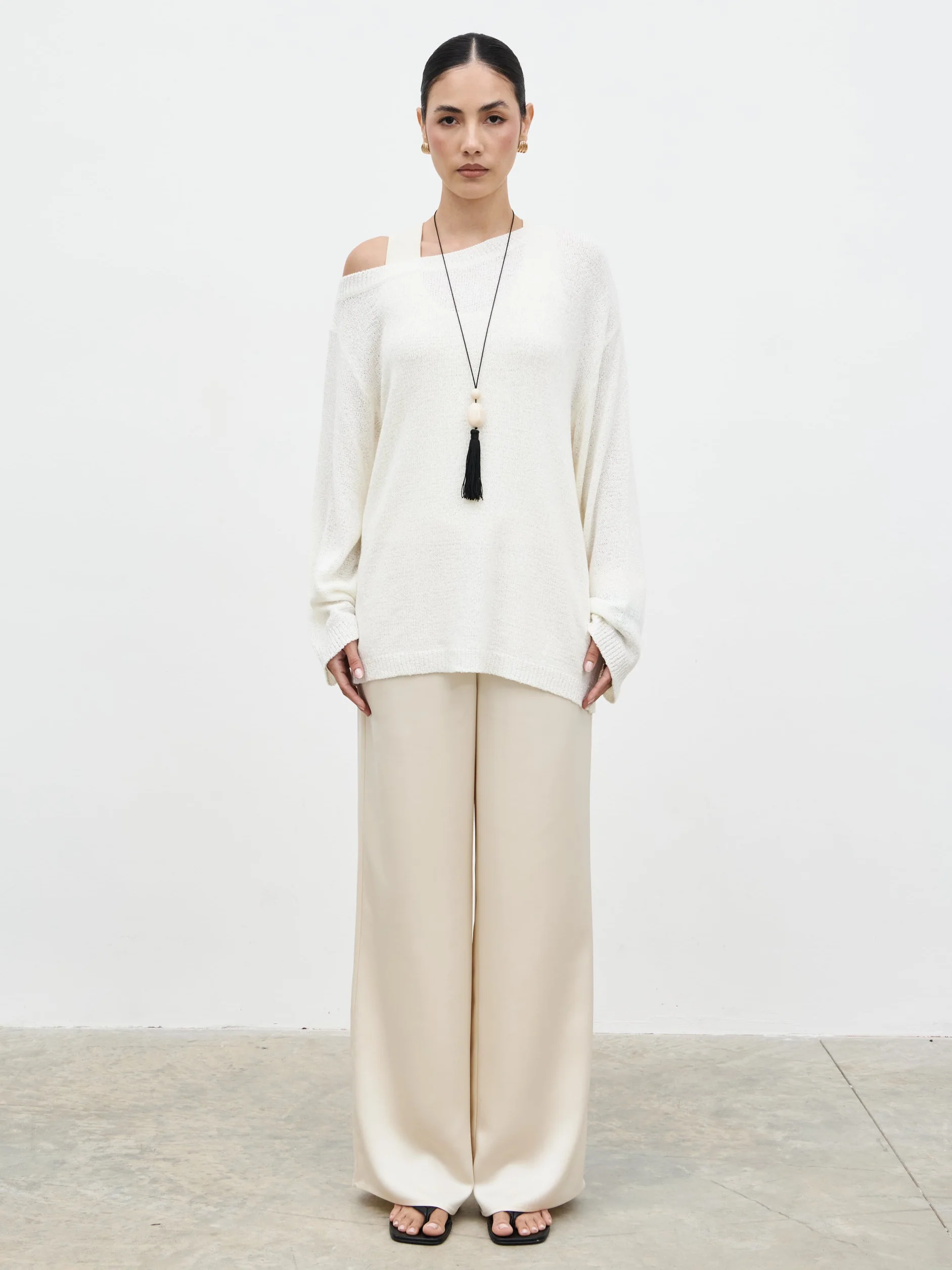 Zelia Fine Knit Off Shoulder Jumper - stone - Image 8