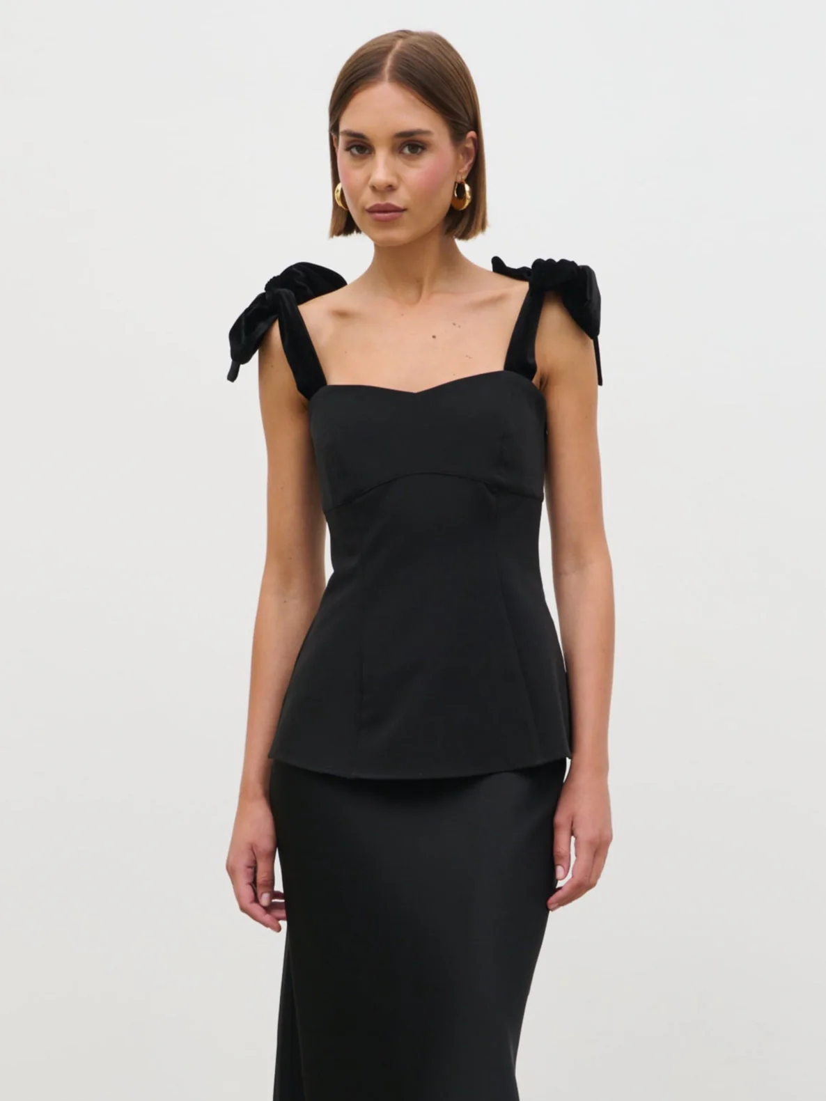 Zienna Velvet Bow Corset Top - Black - Image 2