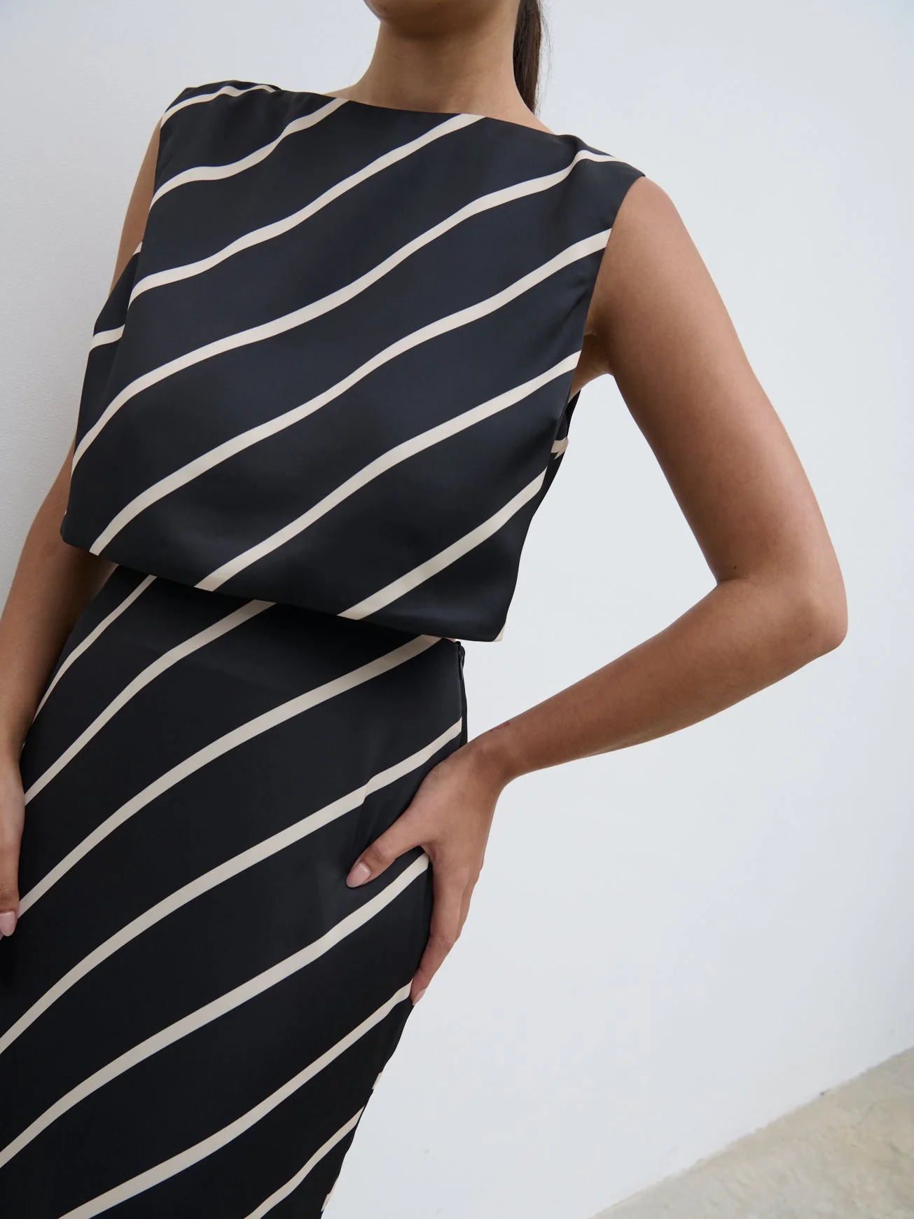 Zuri Tied Striped Top - Black and Cream Asymmetric Stripe - Image 10