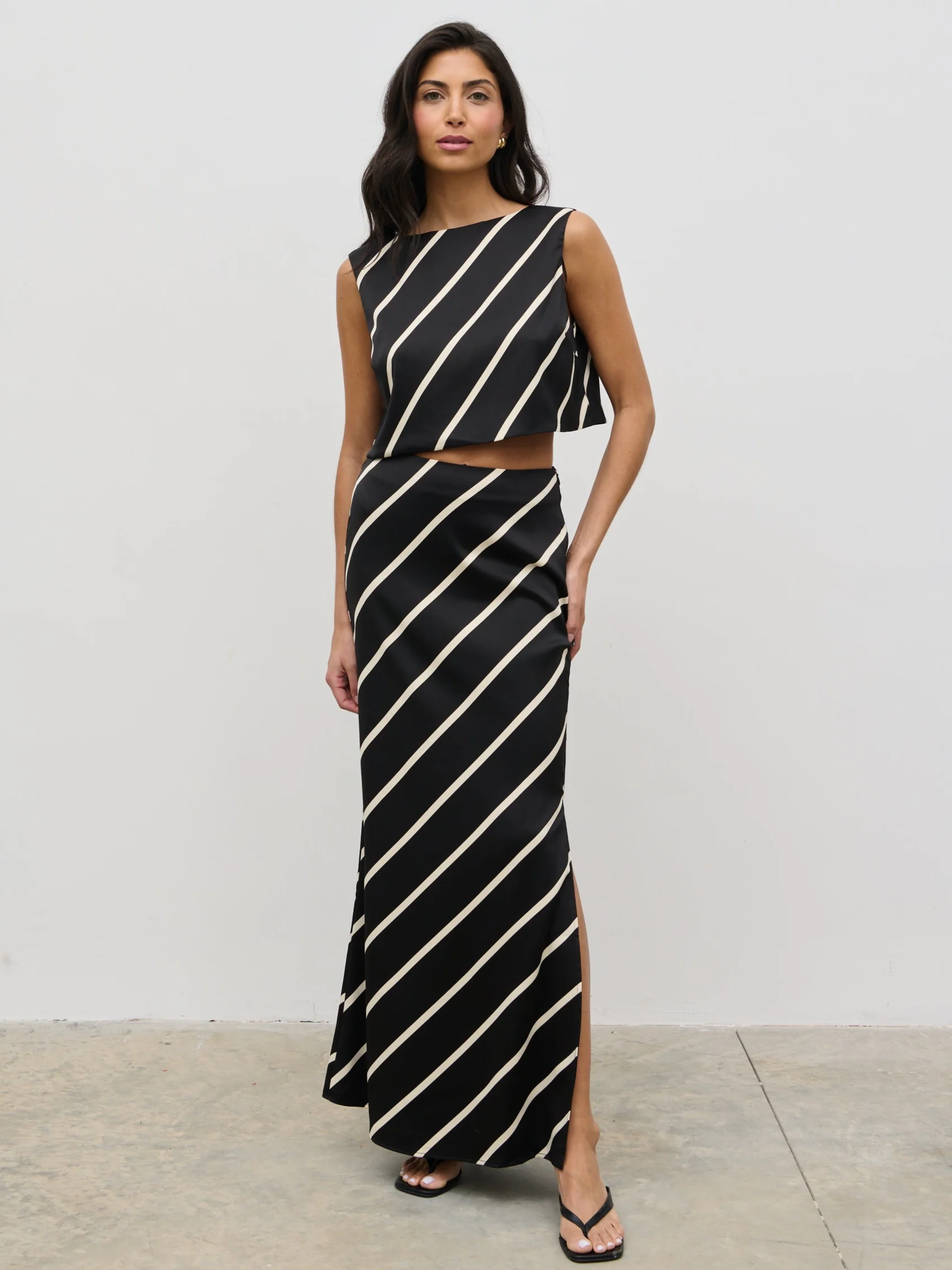 Zuri Tied Striped Top - Black and Cream Asymmetric Stripe - Image 3