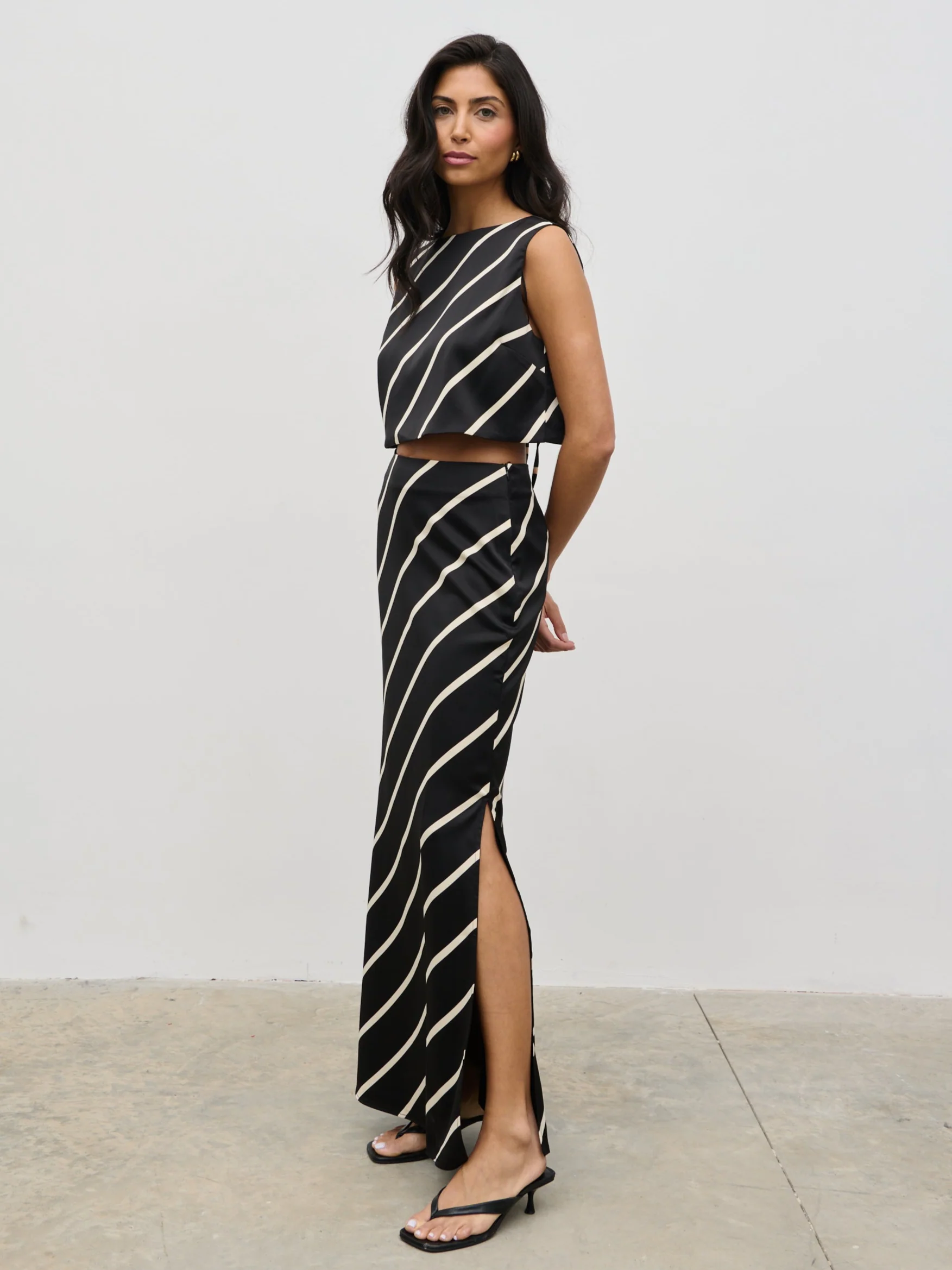 Zuri Tied Striped Top - Black and Cream Asymmetric Stripe - Image 4