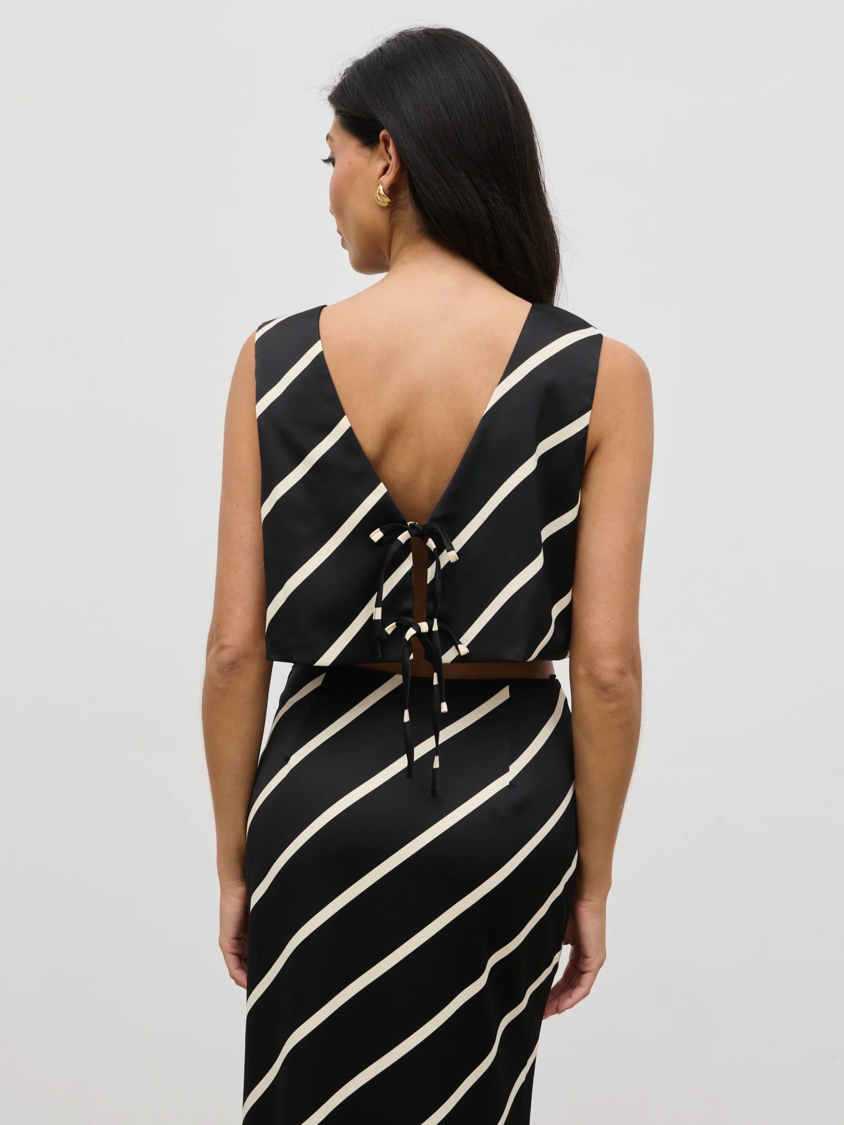 Zuri Tied Striped Top - Black and Cream Asymmetric Stripe - Image 5