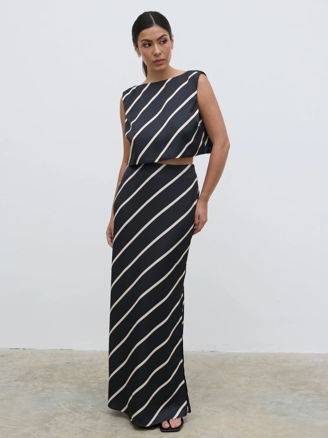 Zuri Tied Striped Top - Black and Cream Asymmetric Stripe - Image 9